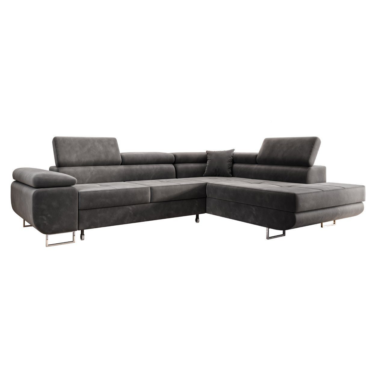 Ecksofa MALTA Samt Grau 277x203 cm – Ottomane rechts, Bettfunktion - Interbed