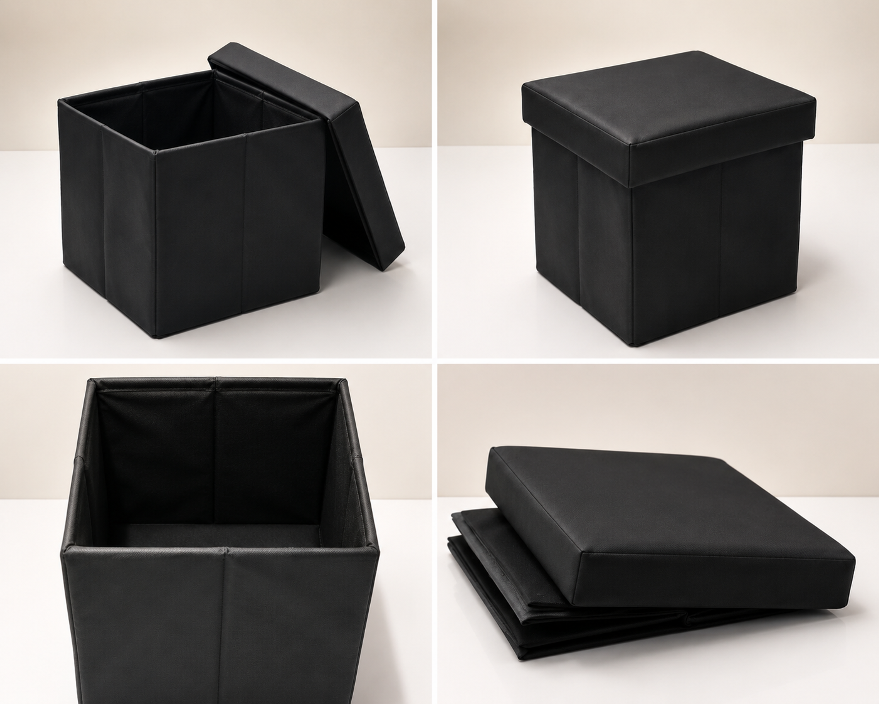 Hocker Box Faltbare Sitzbank mit abnehmbaren Deckel und Stauraum Schwarz - Interbed