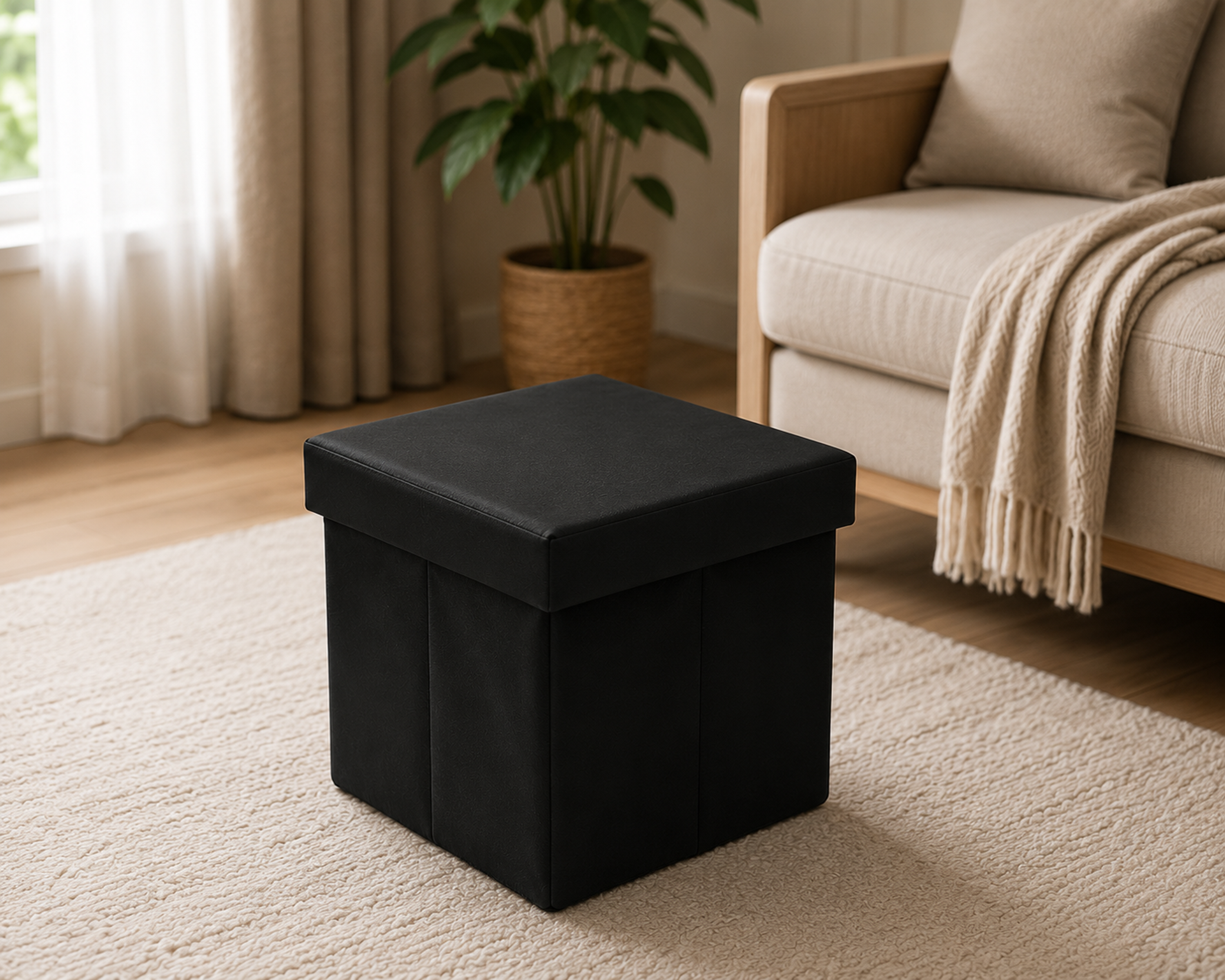 Hocker Box Faltbare Sitzbank mit abnehmbaren Deckel und Stauraum Schwarz - Interbed