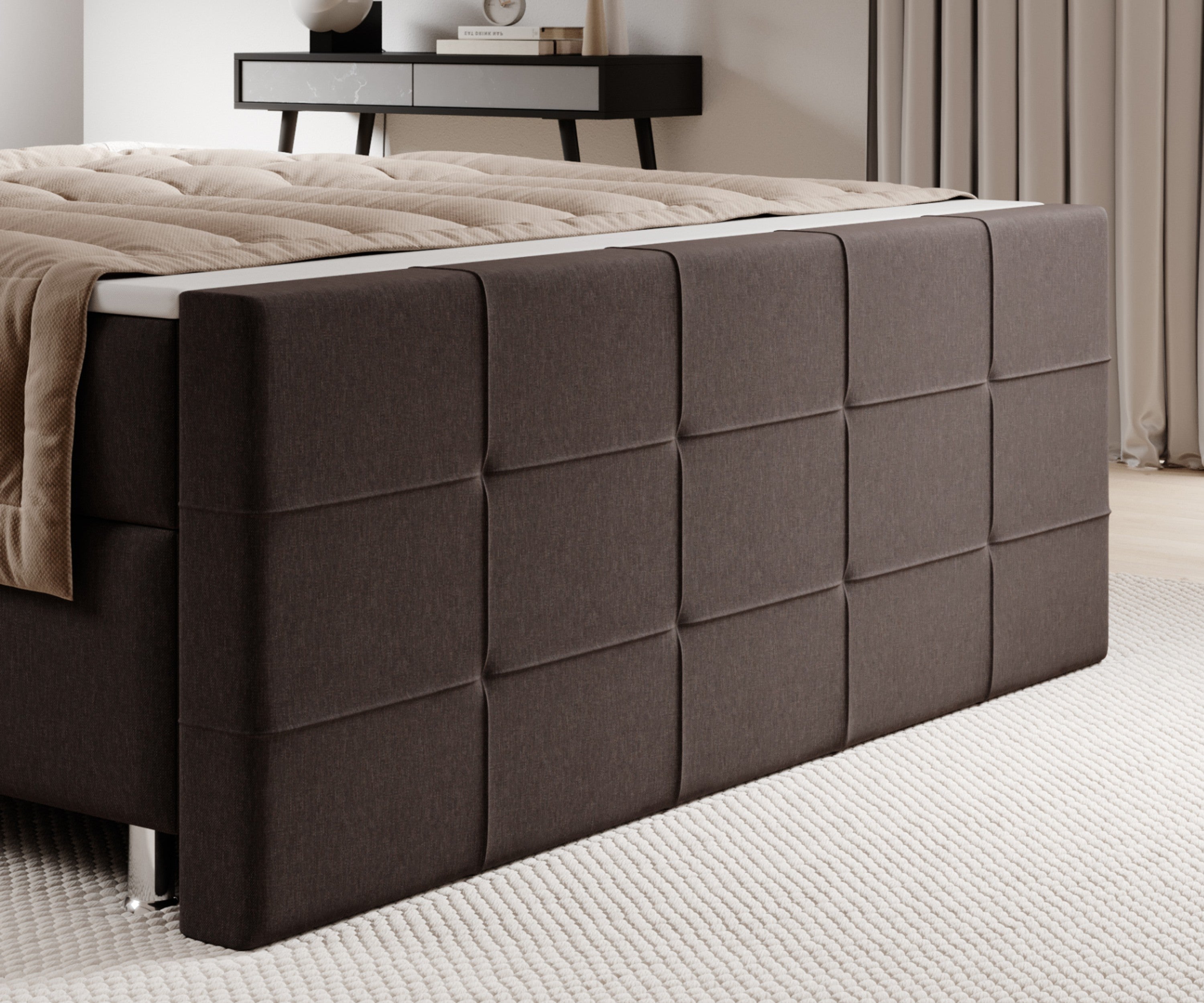 Boxspringbett F004 180x200 cm Webstoff Braun – Visco‑Topper & 7‑Zonen - Interbed