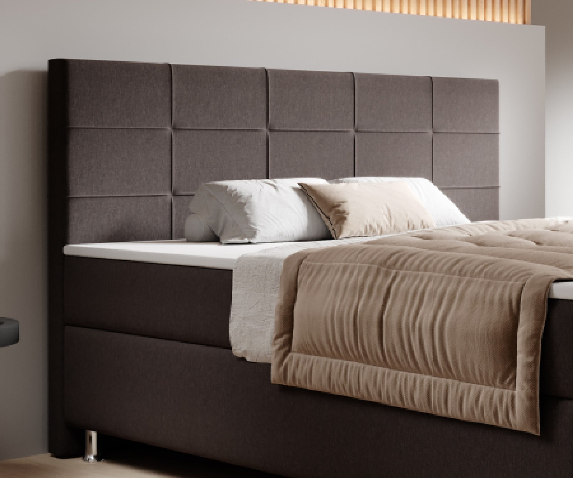 Boxspringbett F004 180x200 cm Webstoff Braun – Visco‑Topper & 7‑Zonen - Interbed