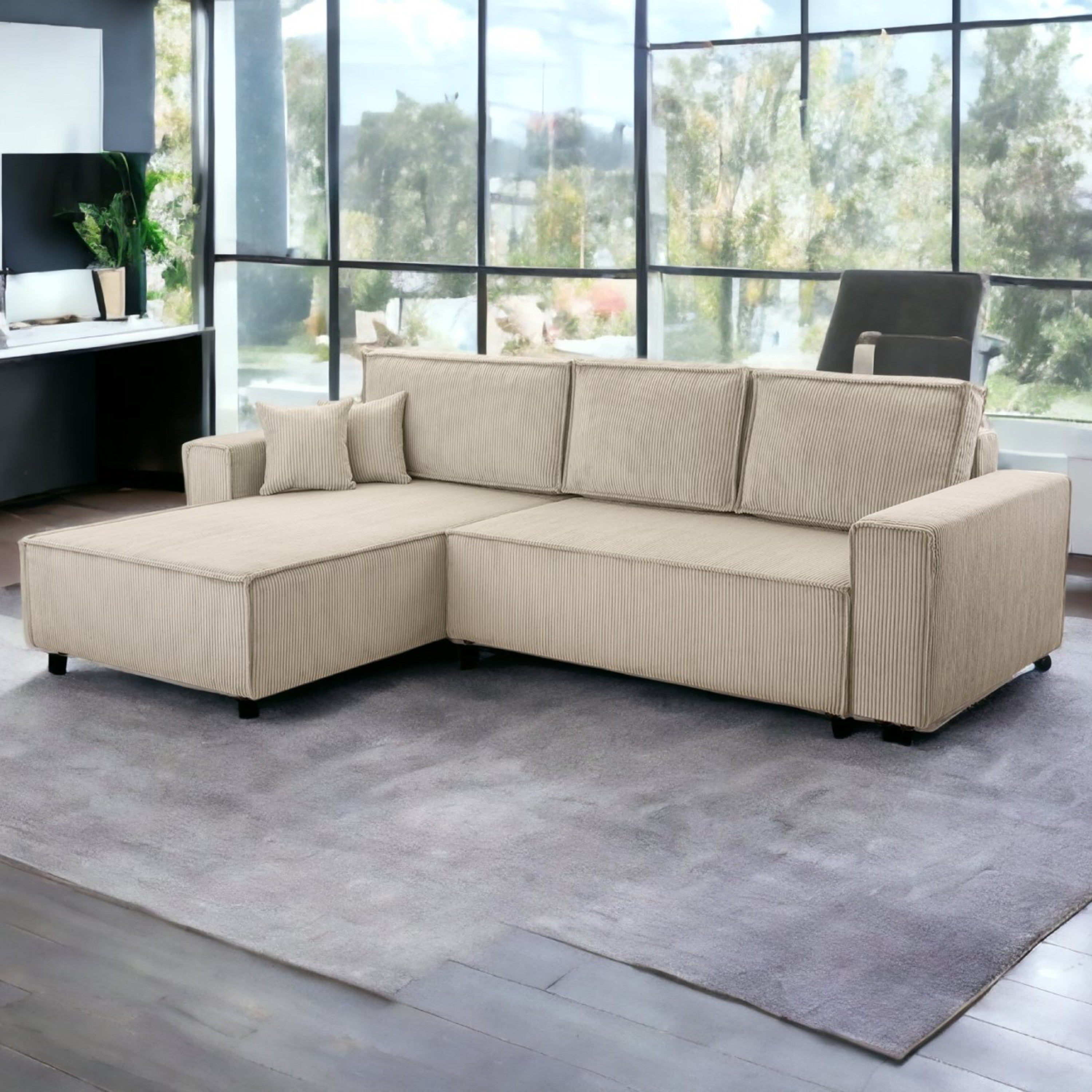 Ecksofa Gibraltar Cord XL Beige - Interbed
