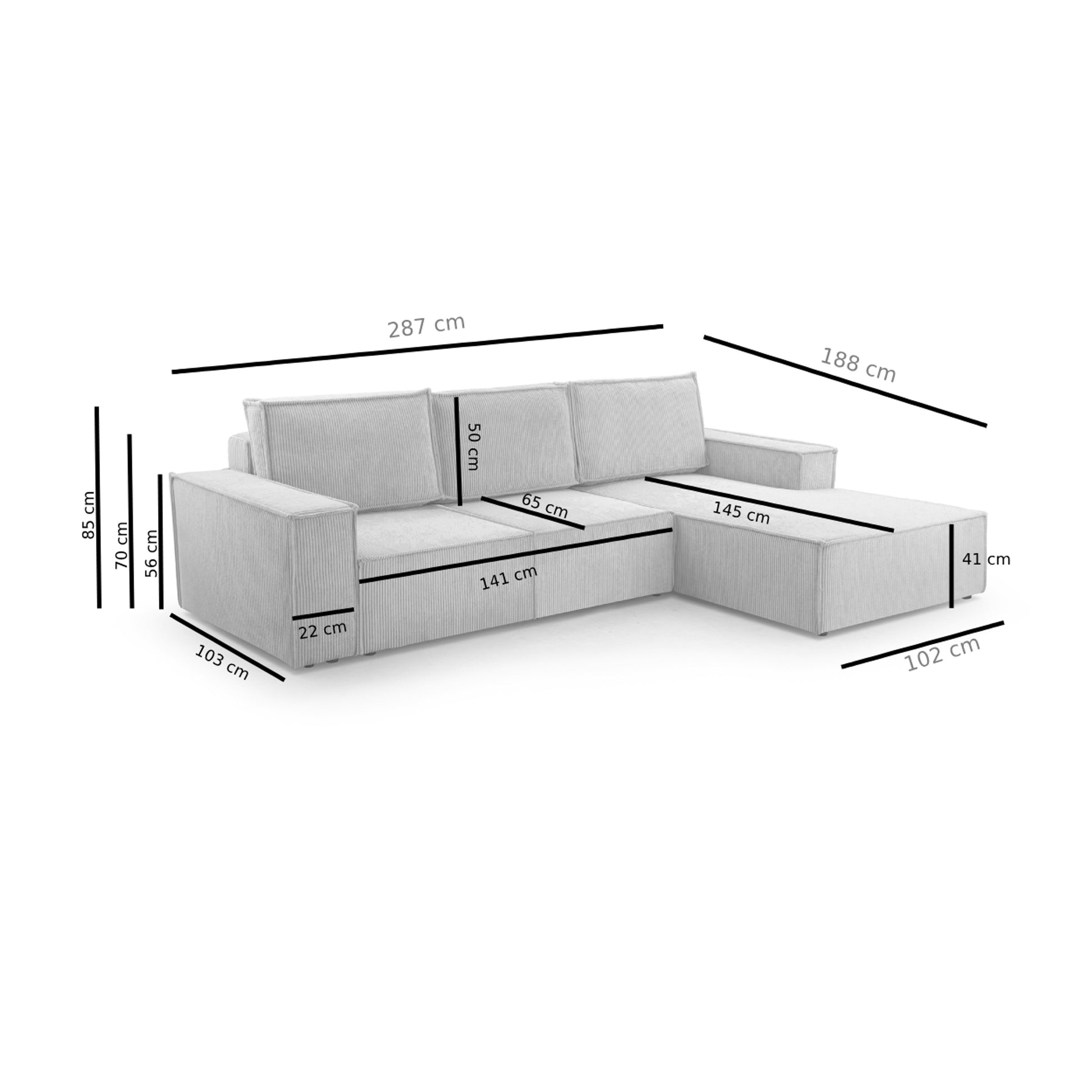 Ecksofa Gibraltar Cord XL Beige - Interbed