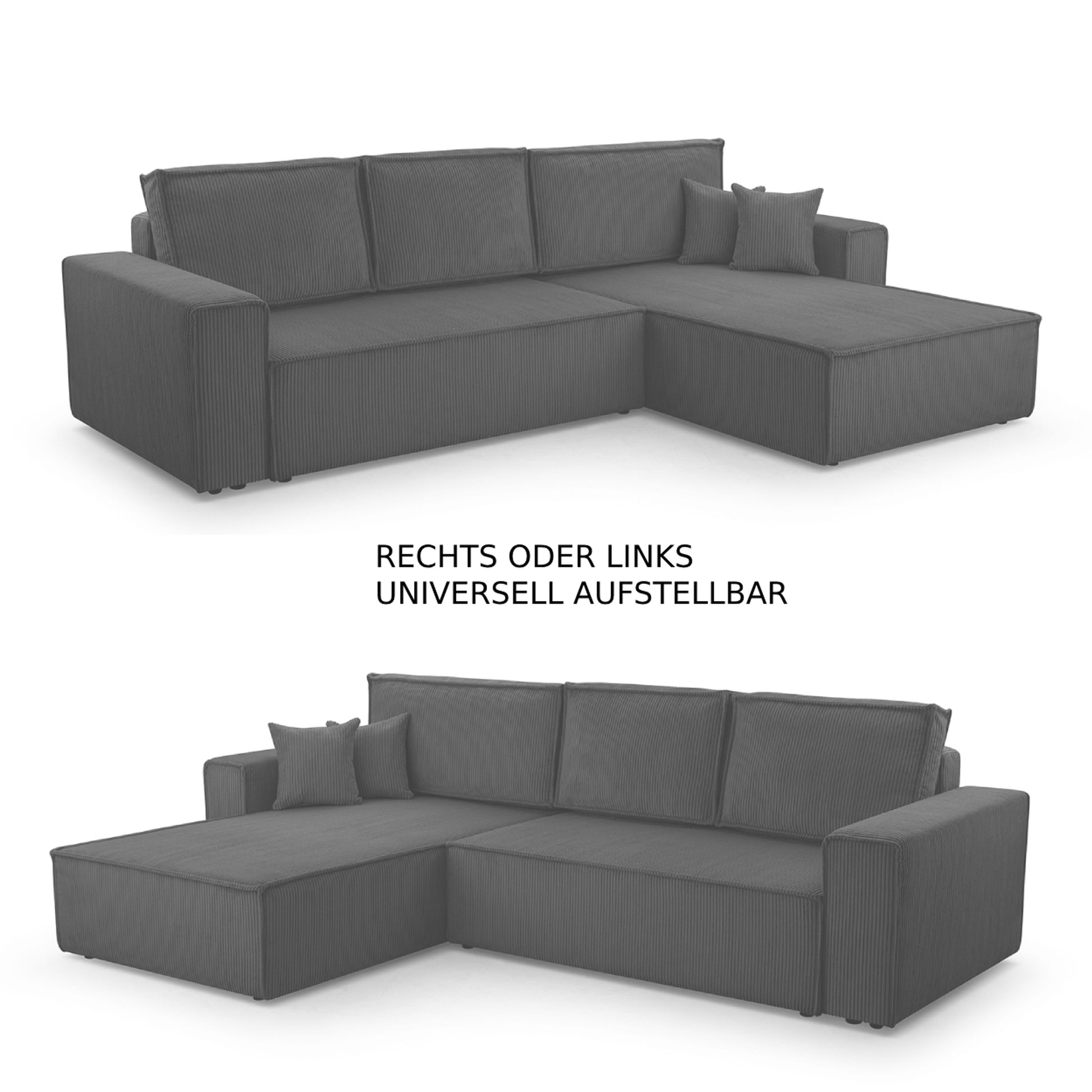 Ecksofa Gibraltar Cord XL Grau - Interbed