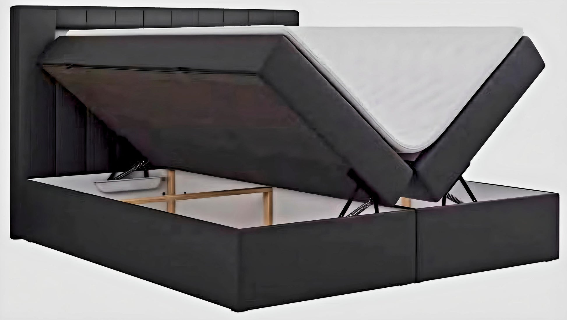 Boxbett HANOI mit Bettkasten Visco Topper LED 180 x 200 cm Samtstoff SCHWARZ - Interbed