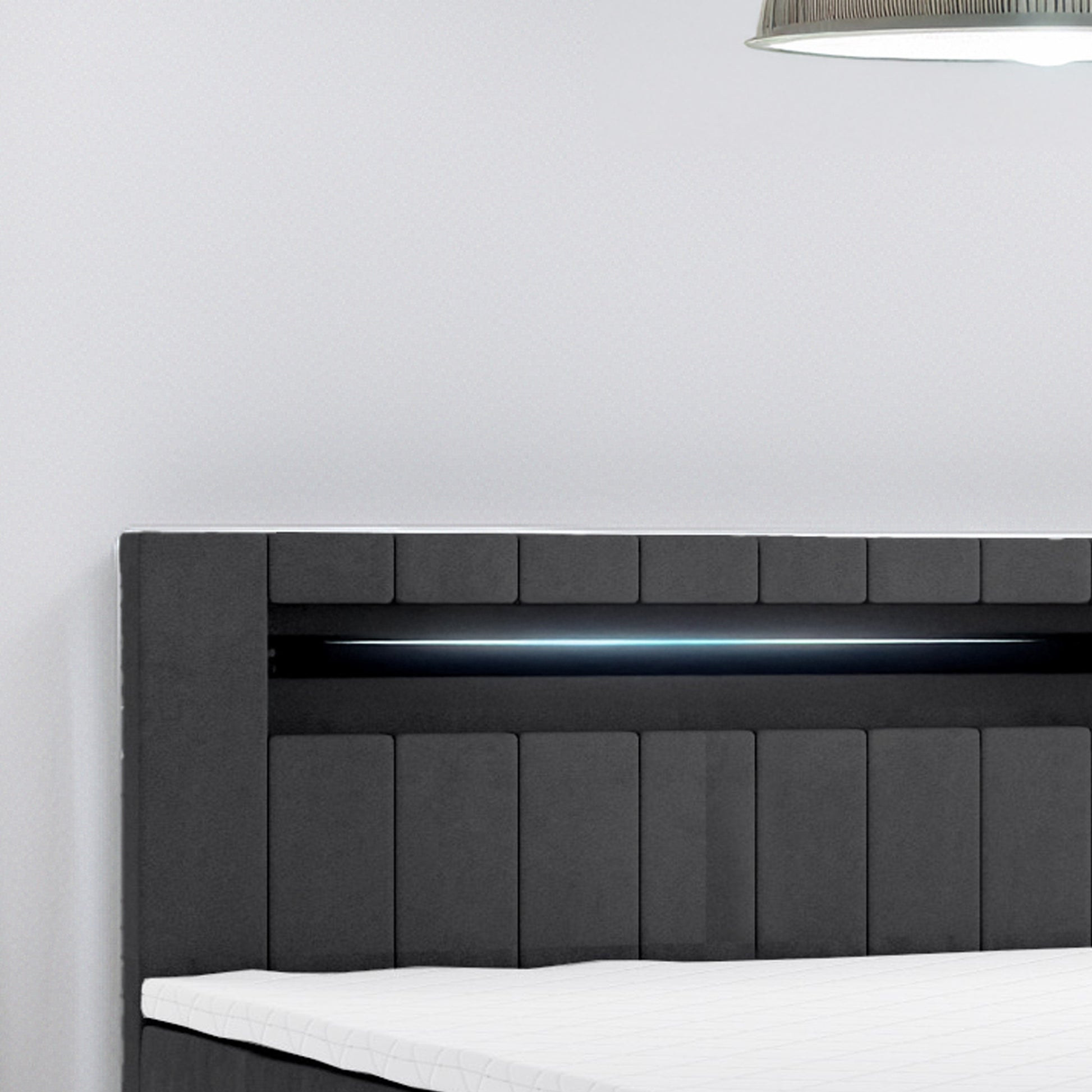 Boxbett HANOI mit Bettkasten Visco Topper LED 180 x 200 cm Samtstoff SCHWARZ - Interbed