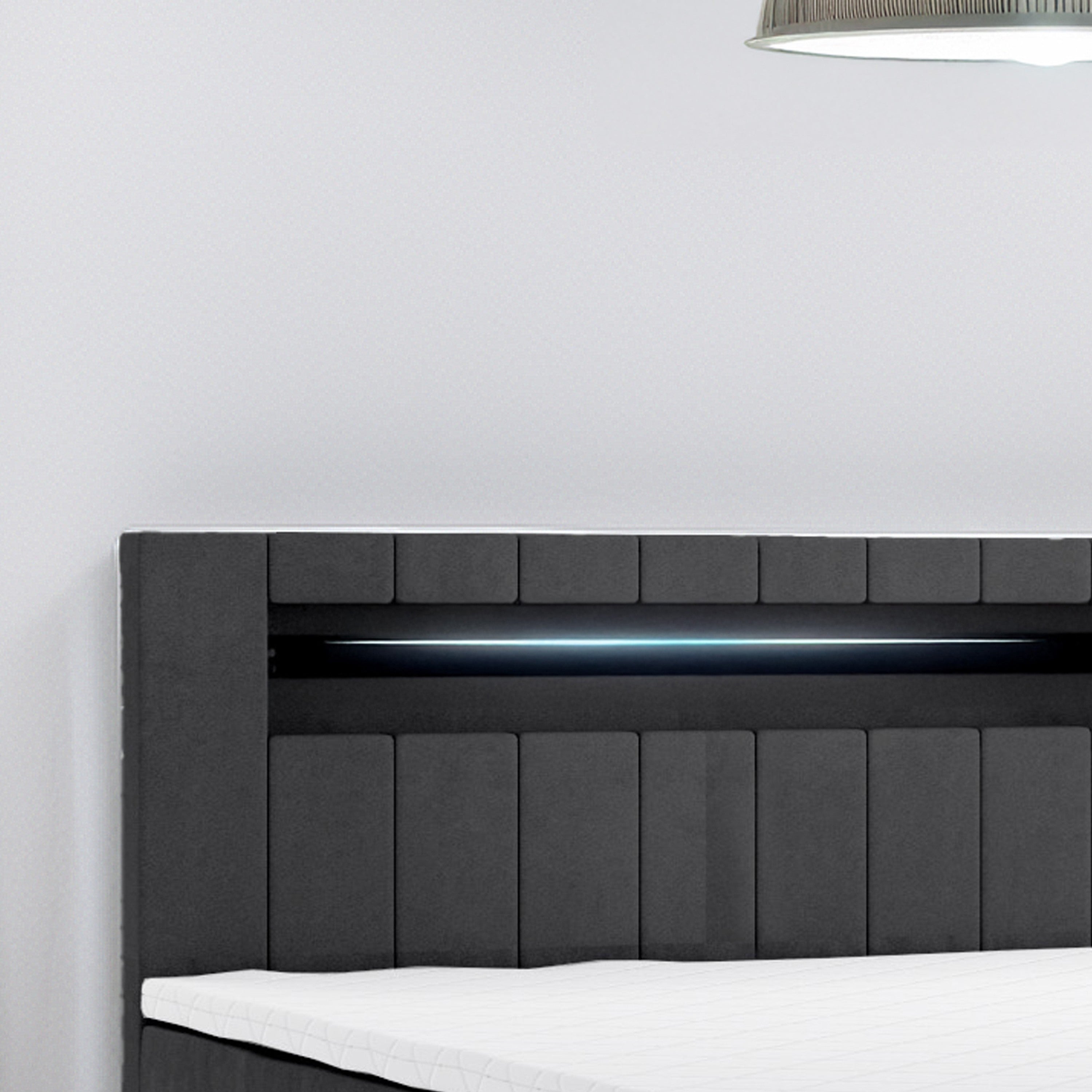 Boxbett HANOI mit Bettkasten Visco Topper LED 180 x 200 cm Samtstoff SCHWARZ - Interbed