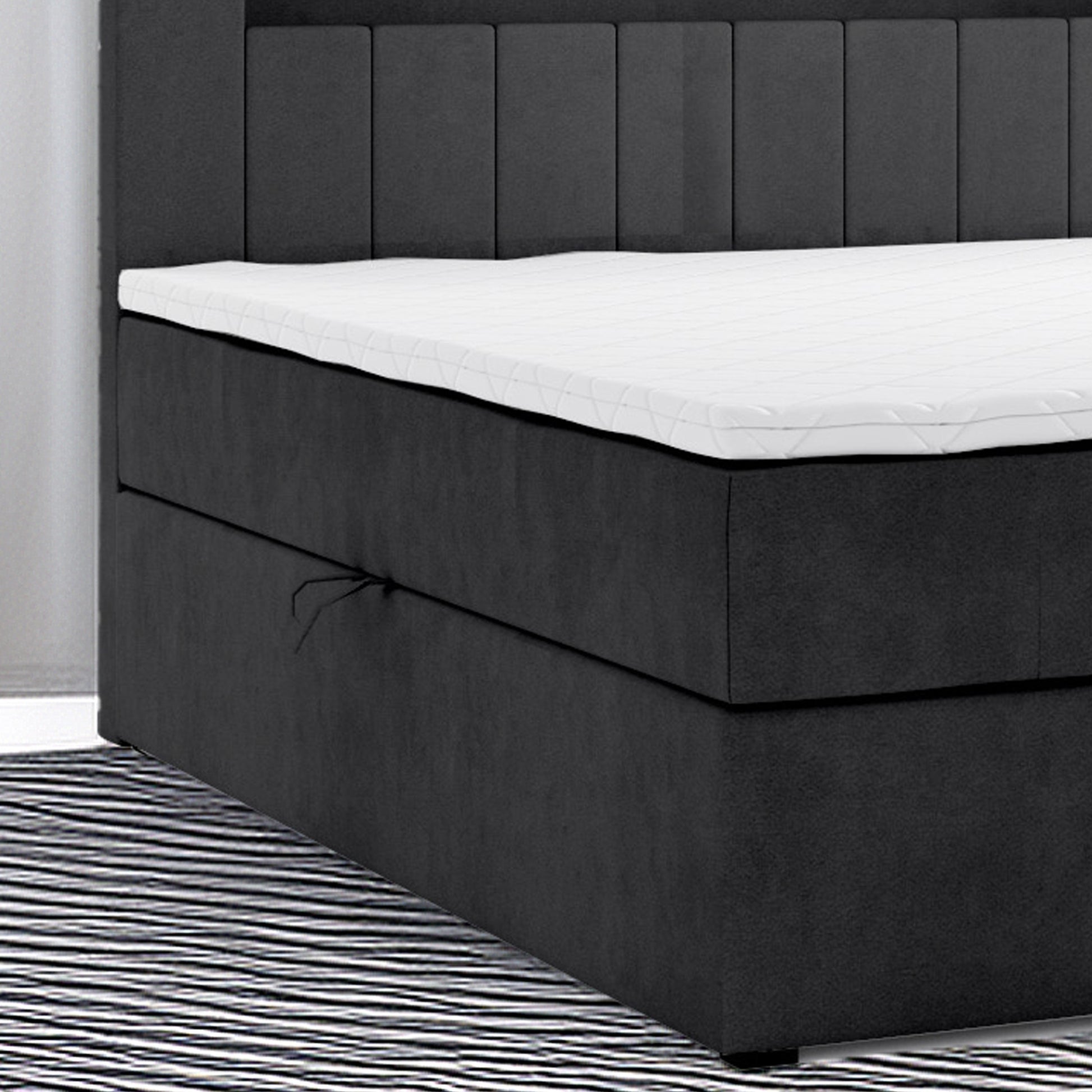 Boxbett HANOI mit Bettkasten Visco Topper LED 180 x 200 cm Samtstoff SCHWARZ - Interbed