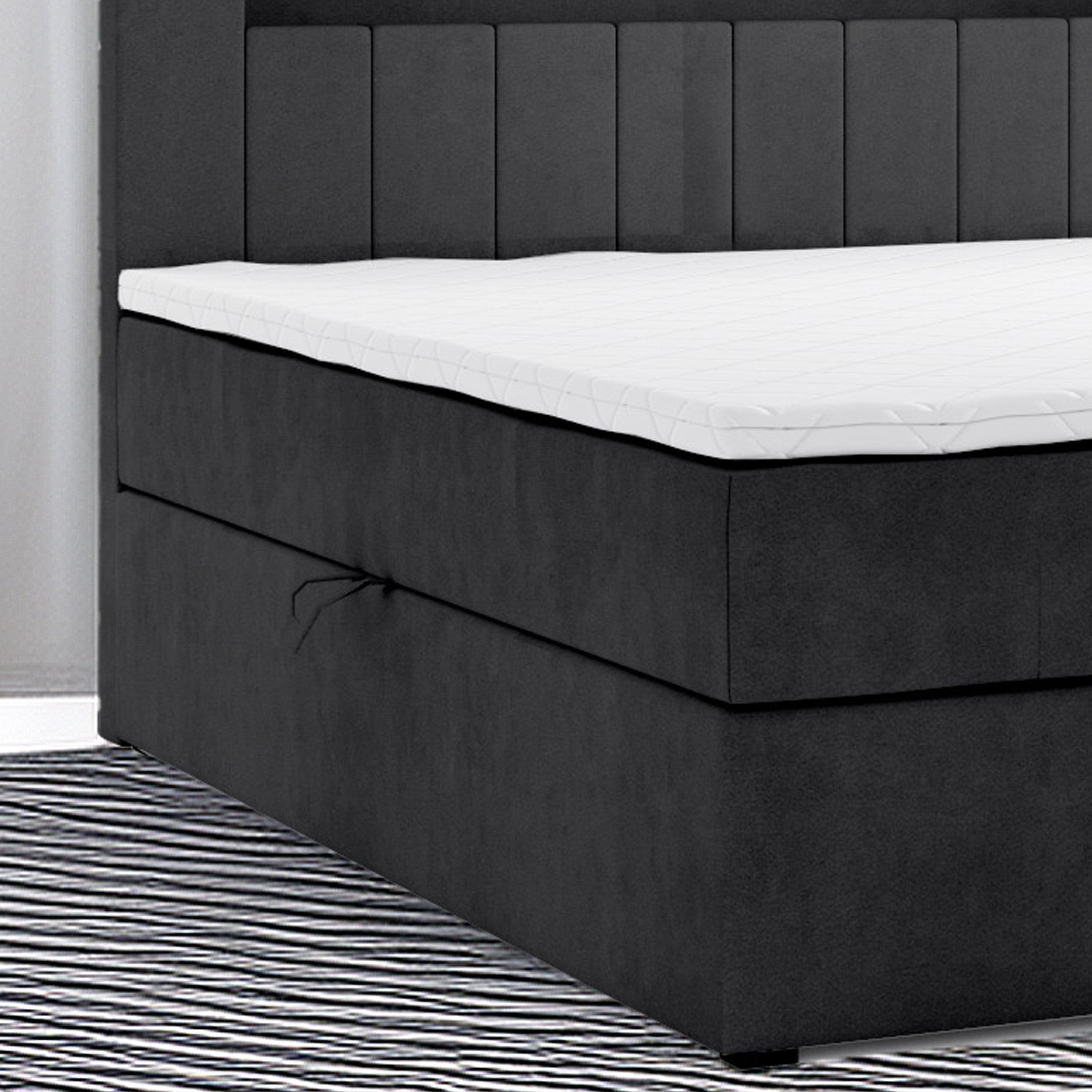 Boxbett HANOI mit Bettkasten Visco Topper LED 180 x 200 cm Samtstoff SCHWARZ - Interbed