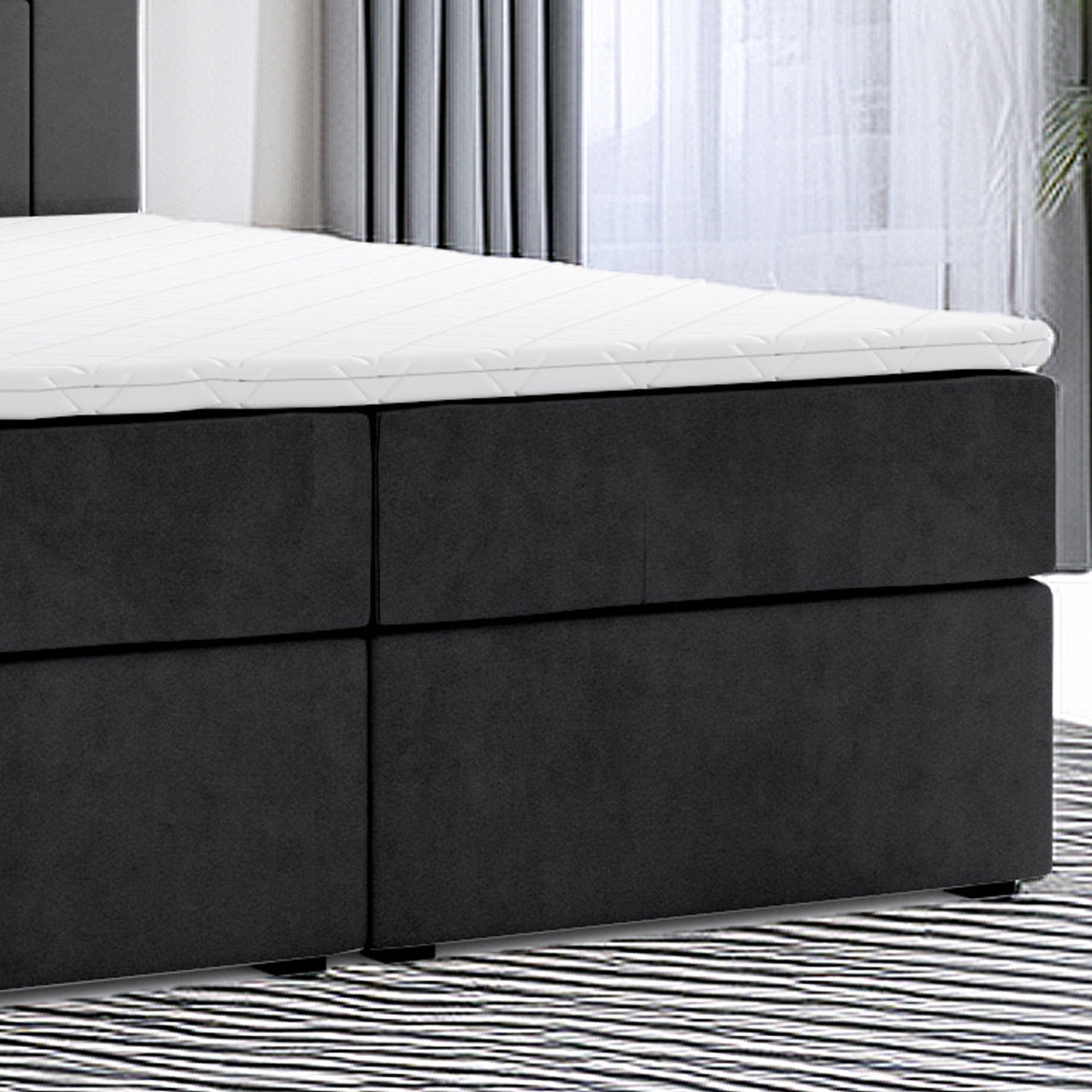 Boxbett HANOI mit Bettkasten Visco Topper LED 180 x 200 cm Samtstoff SCHWARZ - Interbed