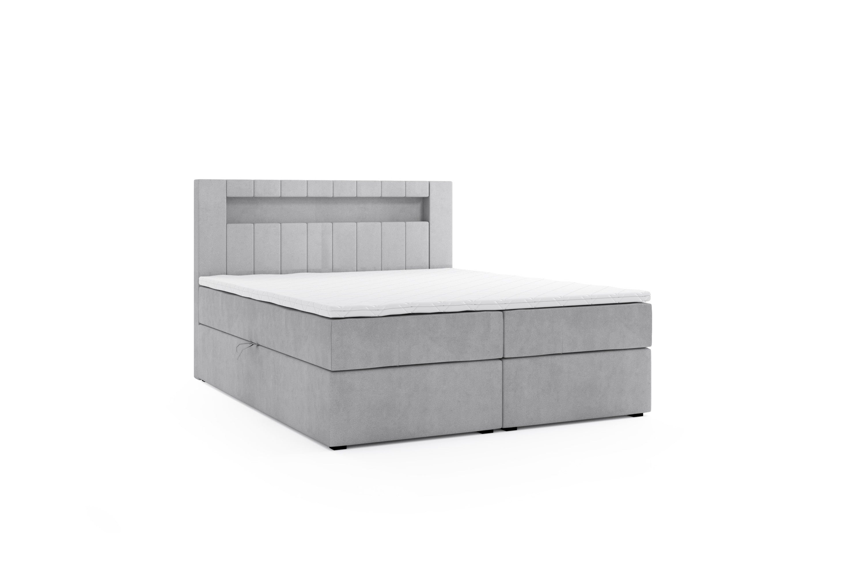 Boxbett HANOI mit Bettkasten Visco Topper LED 180 x 200 cm Samstoff GRAU - Interbed
