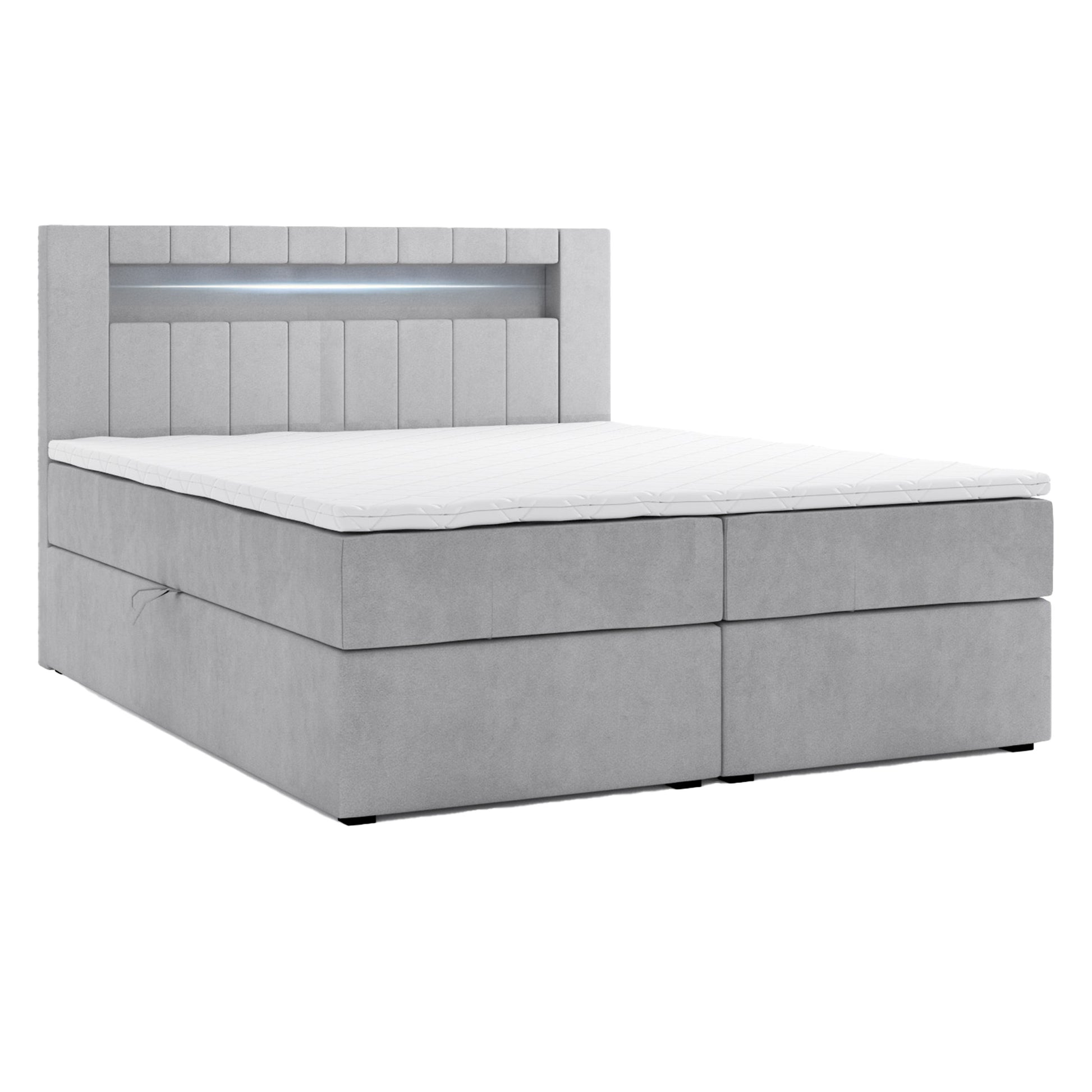 Boxbett HANOI mit Bettkasten Visco Topper LED 180 x 200 cm Samstoff GRAU - Interbed