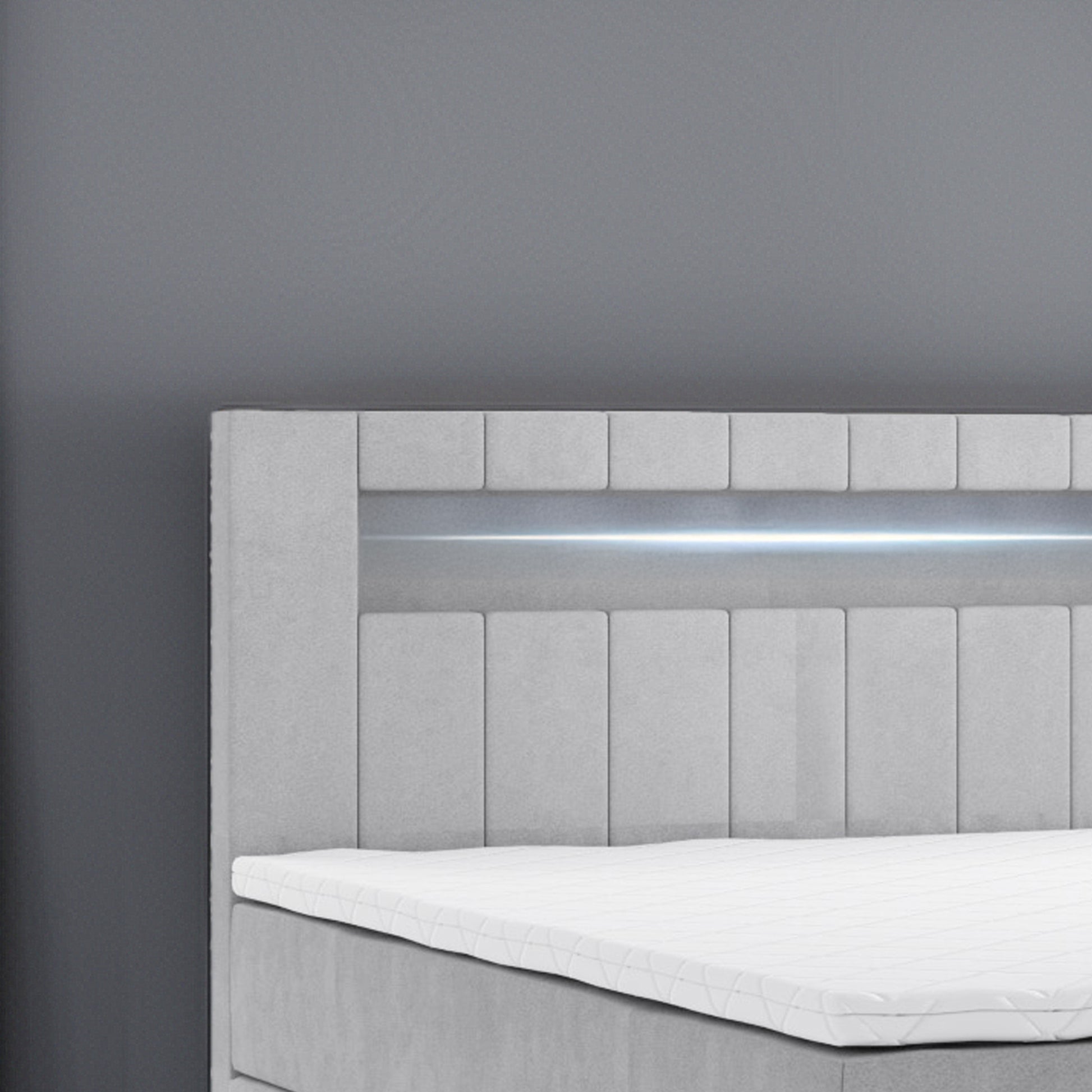 Boxbett HANOI mit Bettkasten Visco Topper LED 180 x 200 cm Samstoff GRAU - Interbed