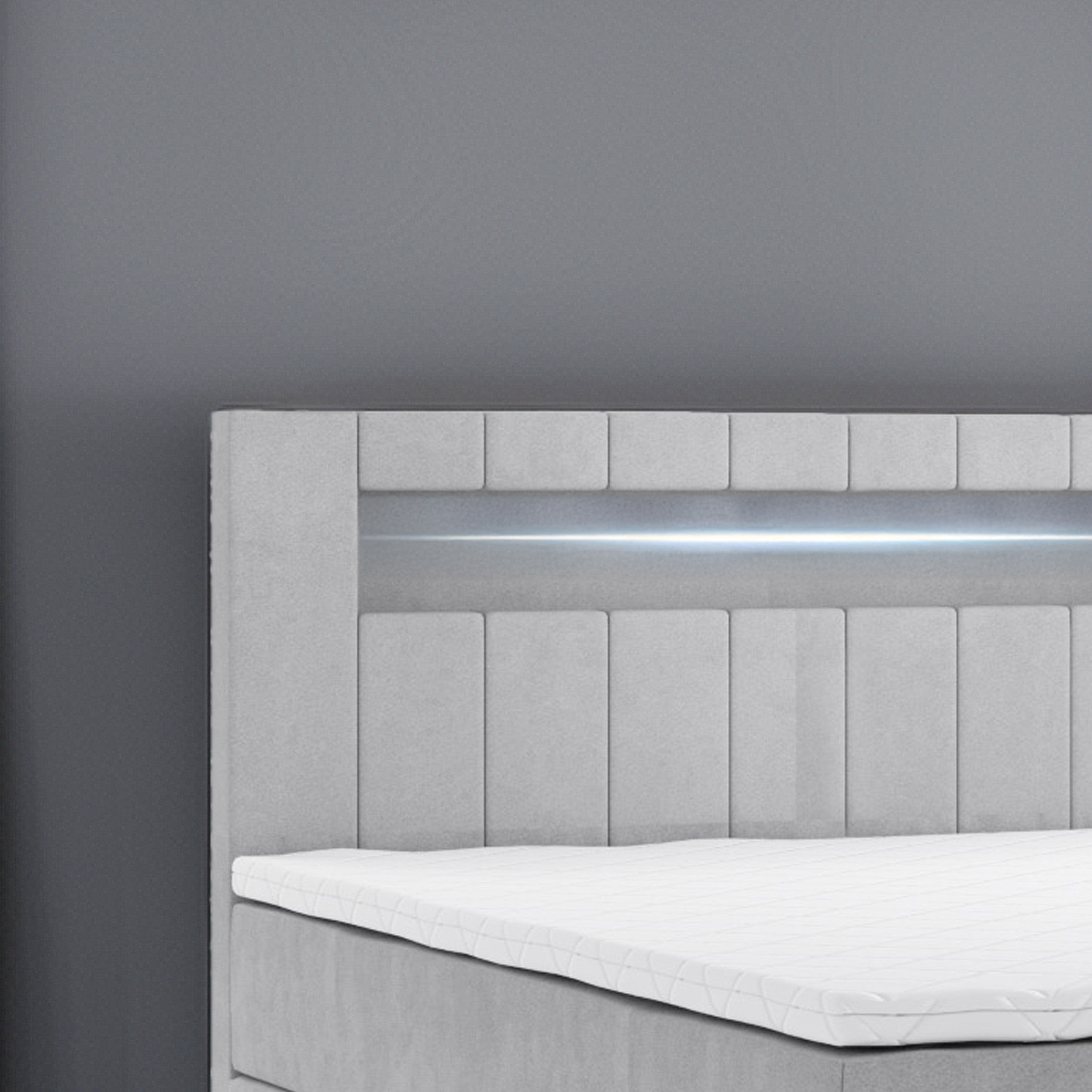 Boxbett HANOI mit Bettkasten Visco Topper LED 180 x 200 cm Samstoff GRAU - Interbed
