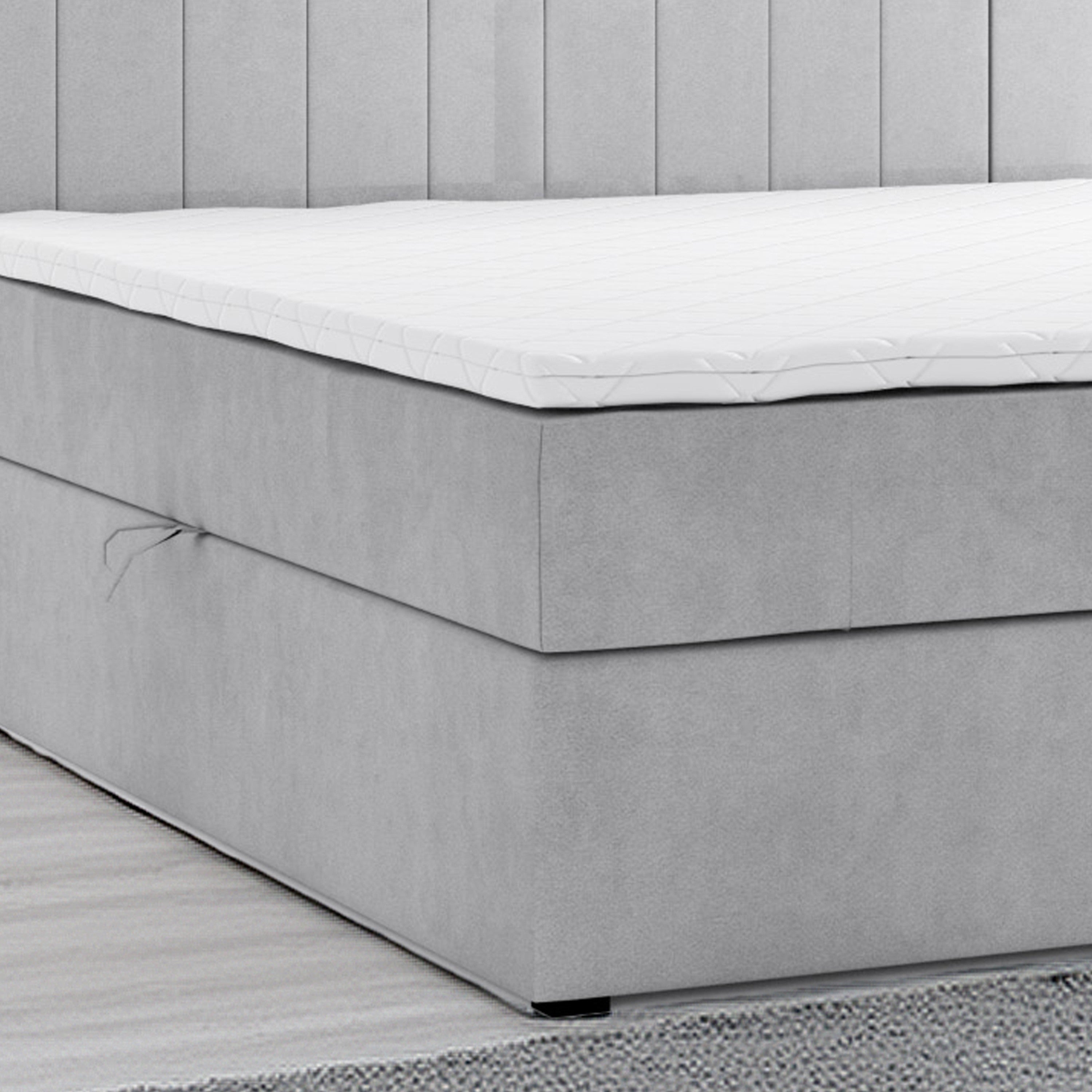 Boxbett HANOI mit Bettkasten Visco Topper LED 180 x 200 cm Samstoff GRAU - Interbed
