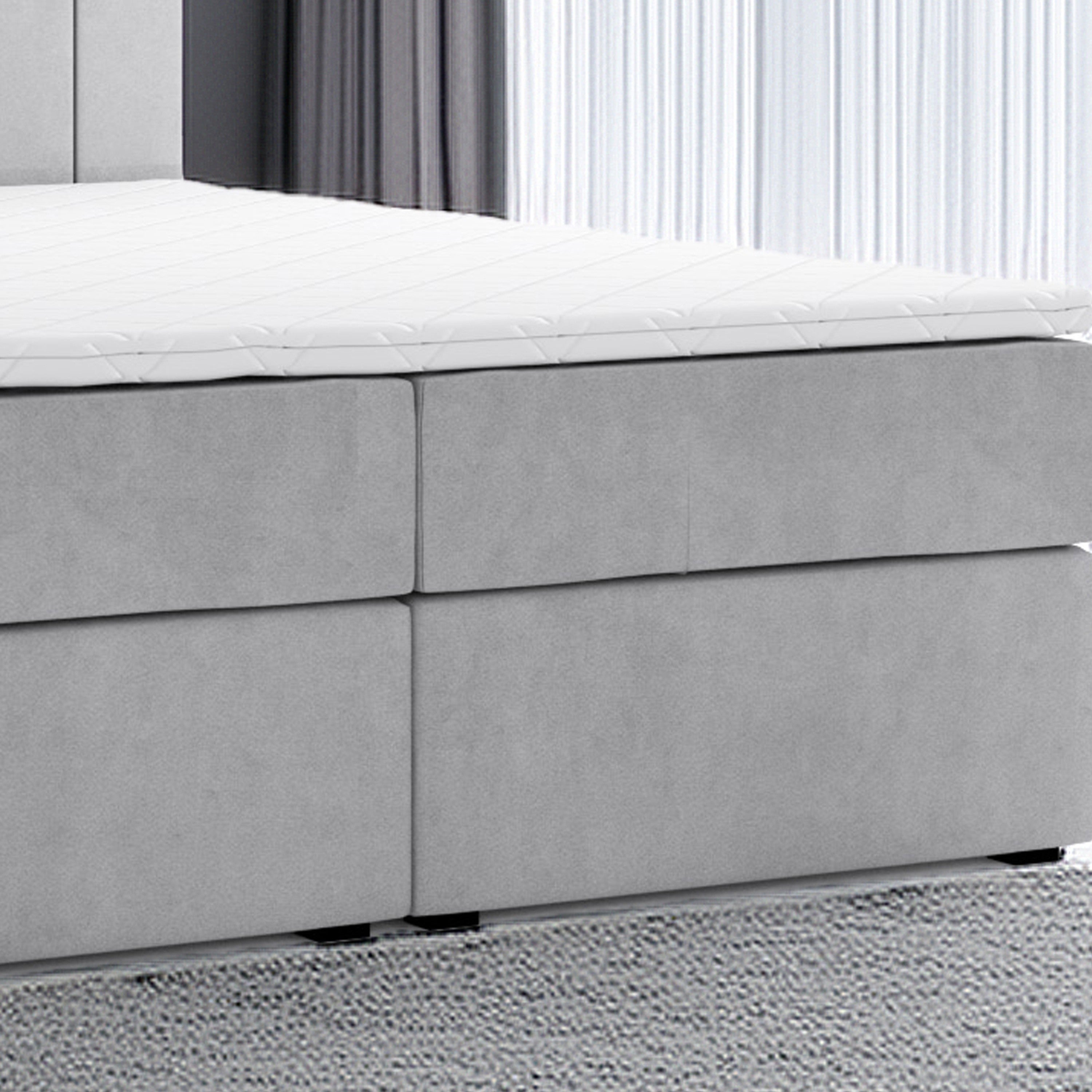Boxbett HANOI mit Bettkasten Visco Topper LED 180 x 200 cm Samstoff GRAU - Interbed