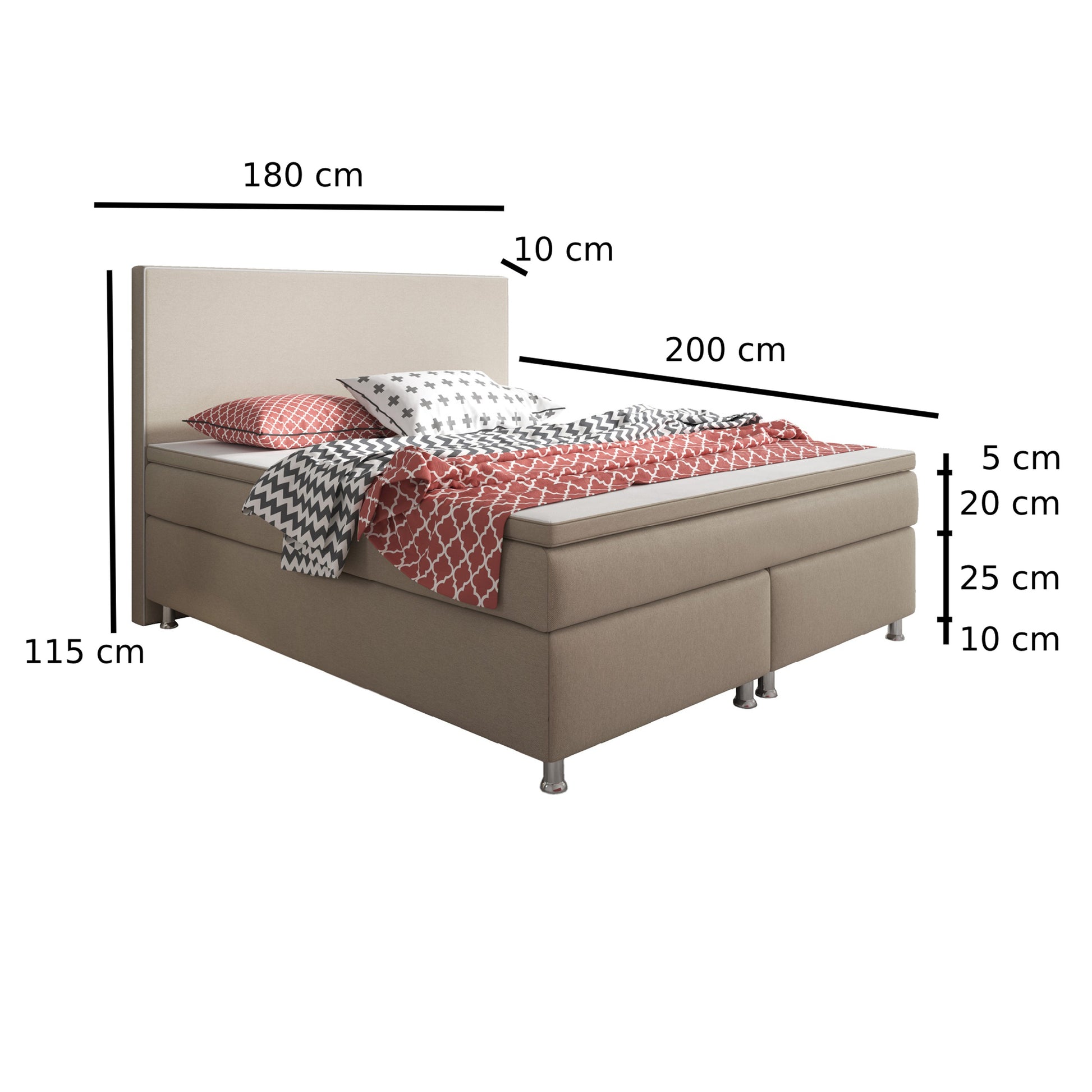 Boxspringbett King Size 180x200 cm Webstoff Muddy - Interbed