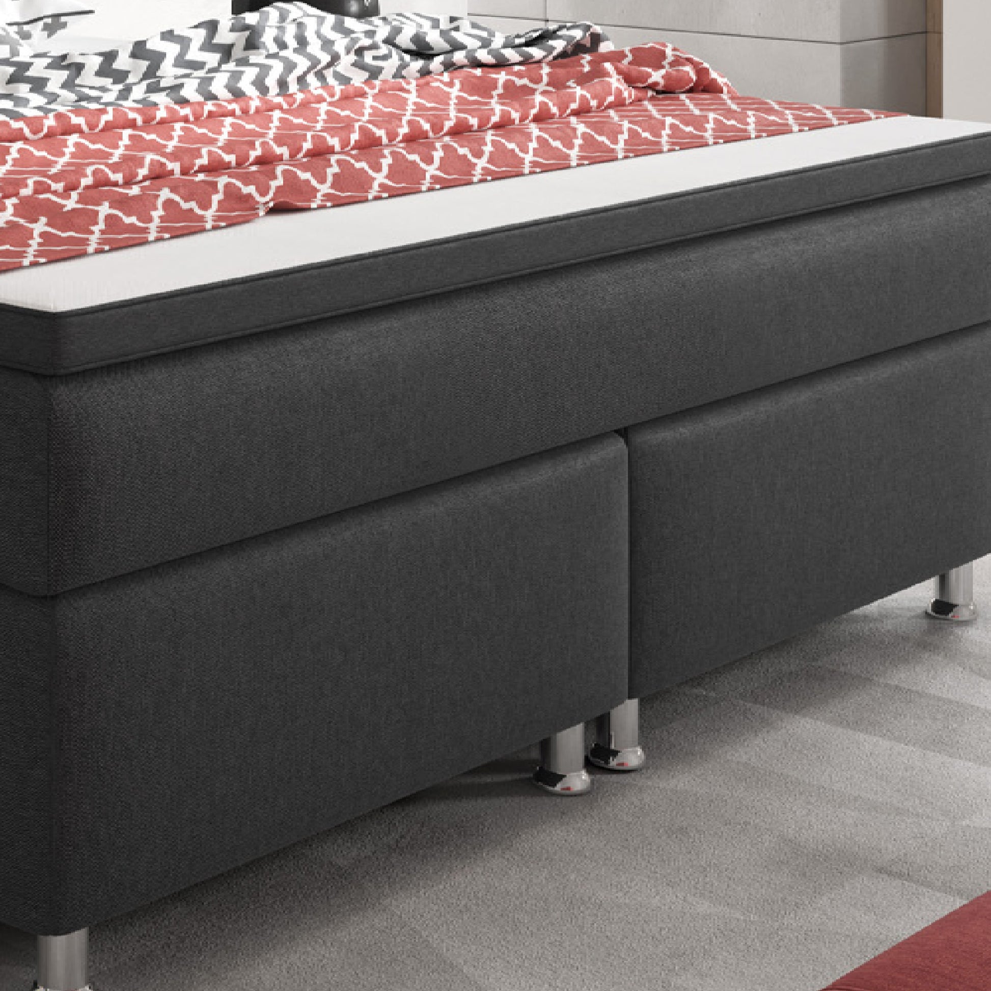 Boxspringbett K003 180x200 cm Anthrazit – Webstoff & PU-Topper - Interbed