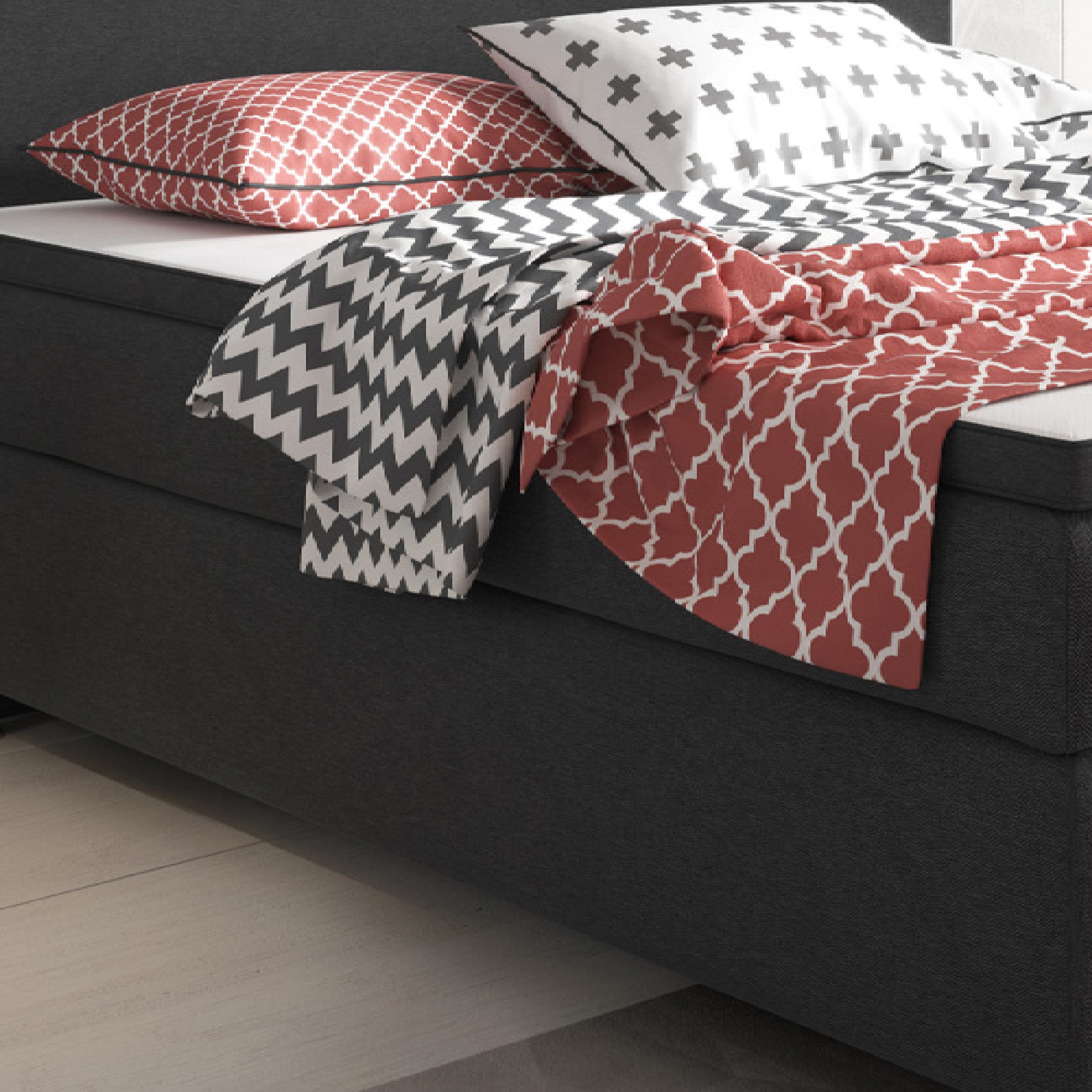 Boxspringbett K003 180x200 cm Anthrazit – Webstoff & PU-Topper - Interbed