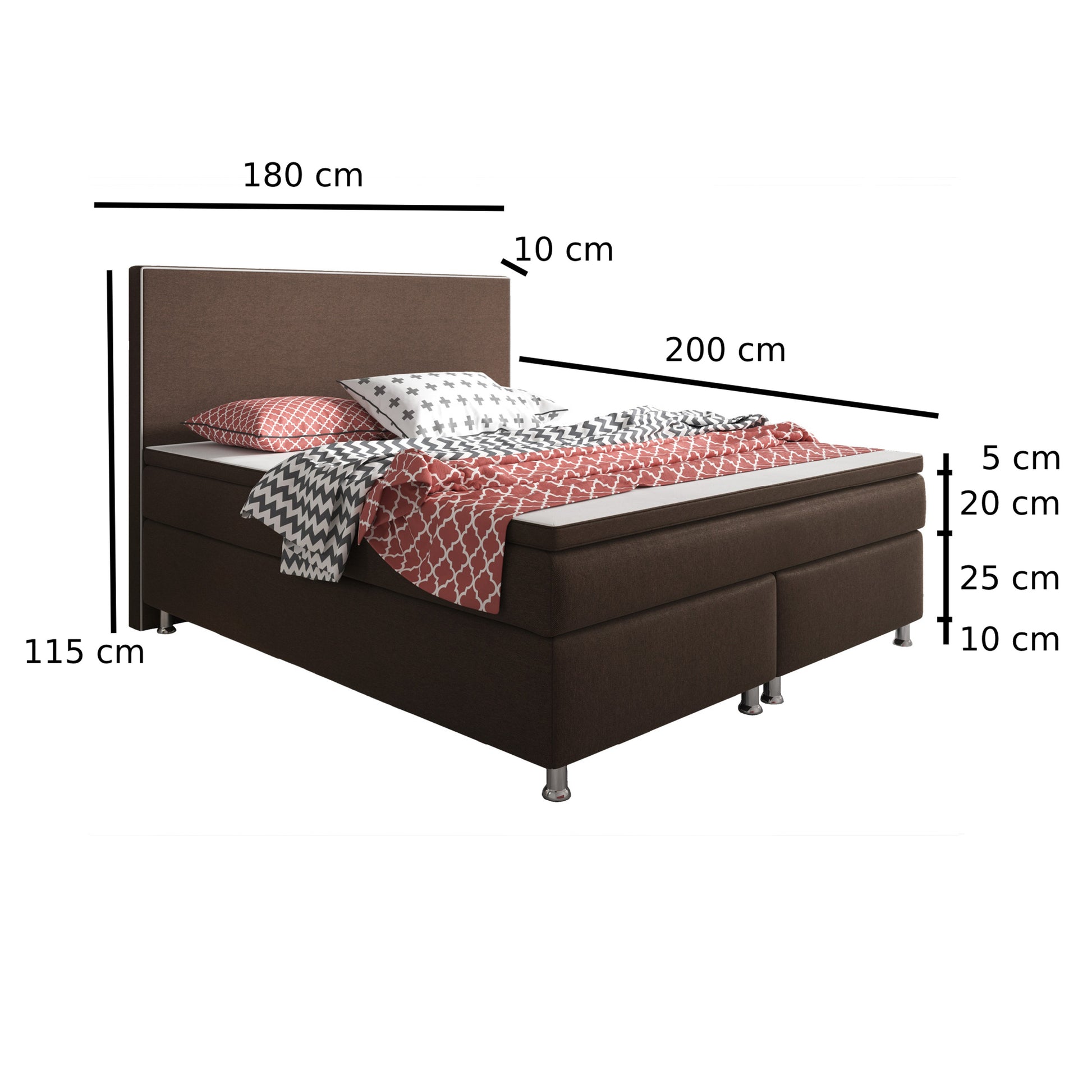 Boxspringbett King Size 180x200 cm Webstoff Braun - Interbed