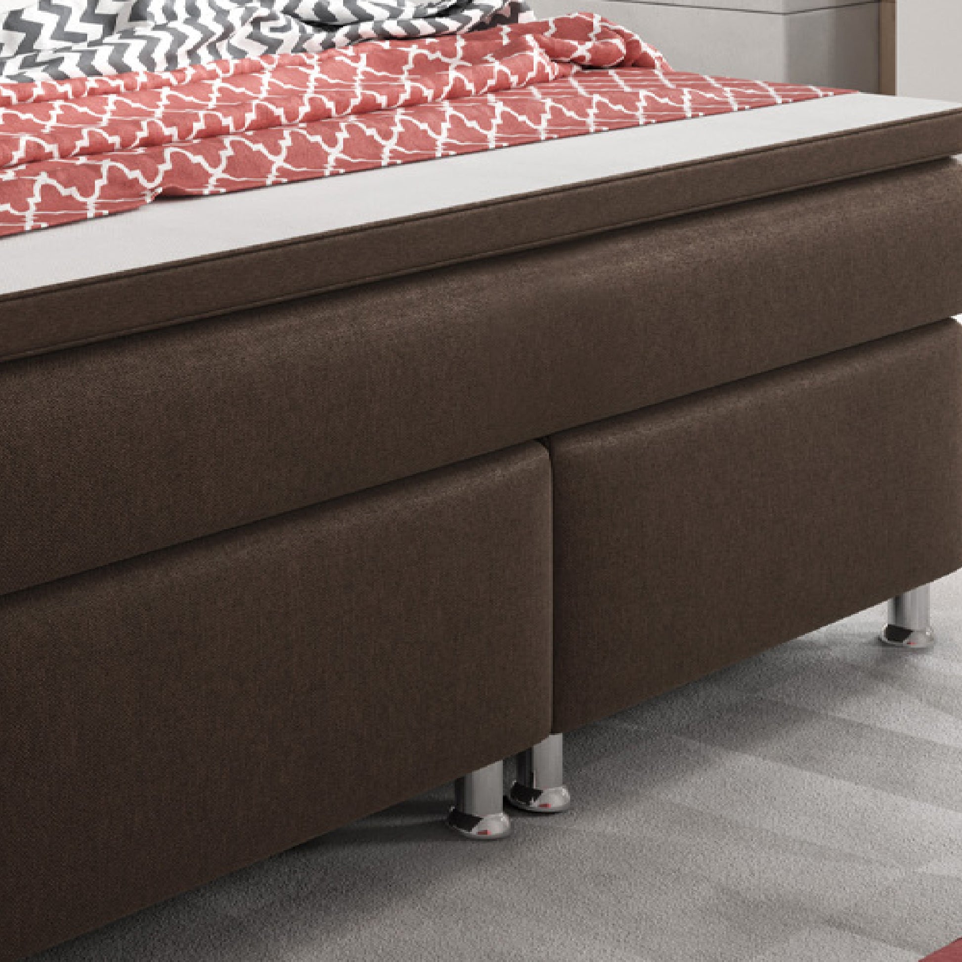 Boxspringbett K004 180x200 cm Webstoff Braun – mit 5 cm PU-Topper - Interbed