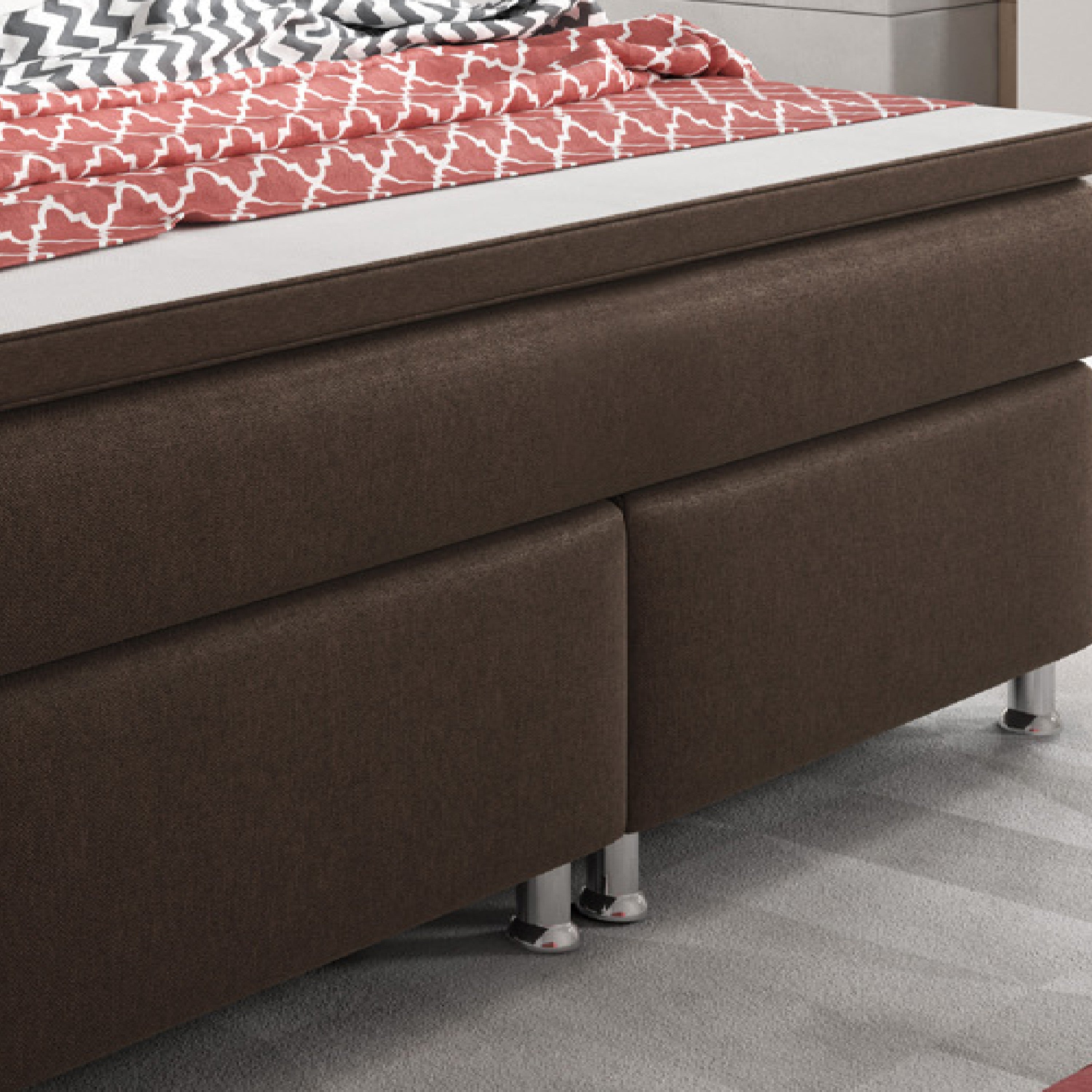 Boxspringbett K004 180x200 cm Webstoff Braun – mit 5 cm PU-Topper - Interbed