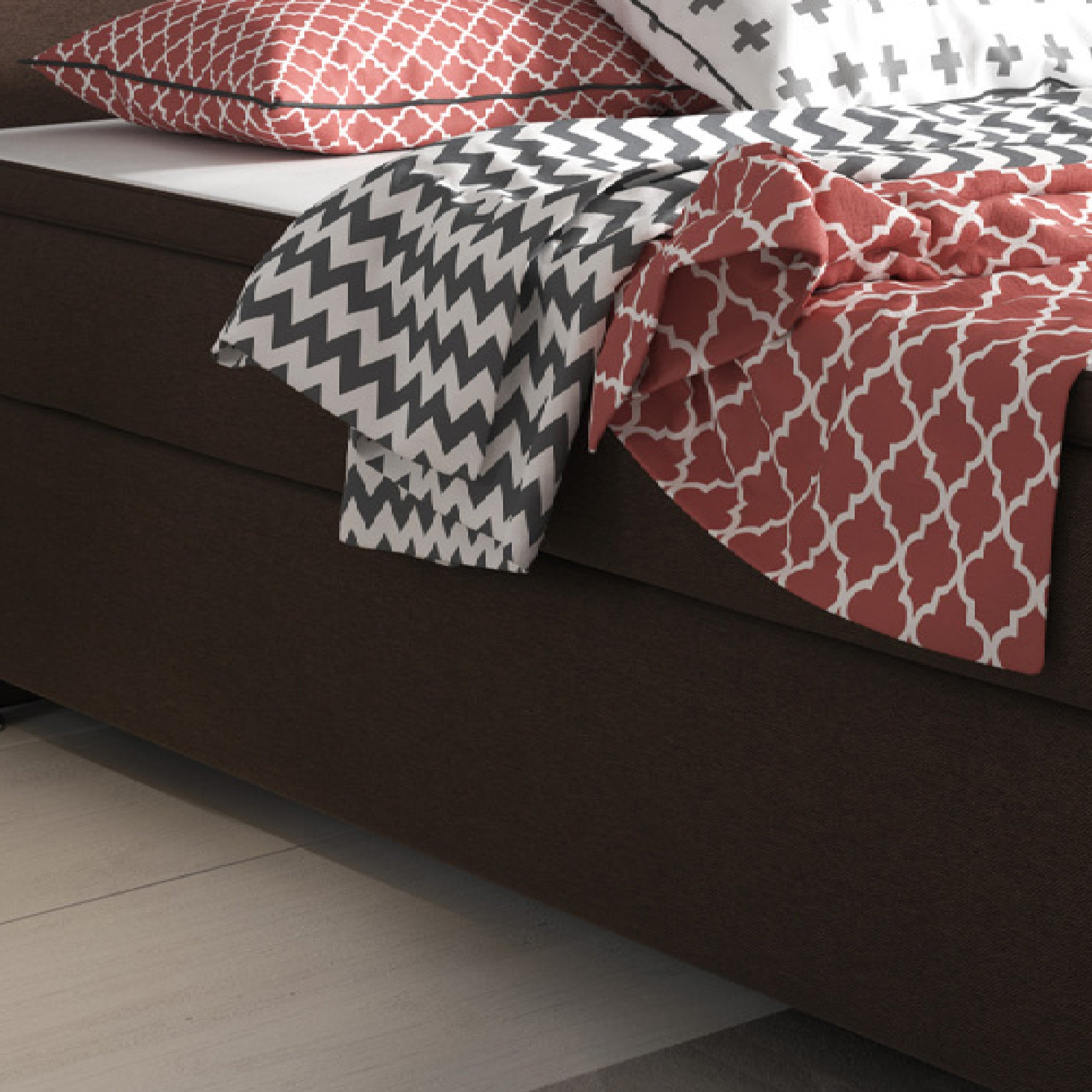 Boxspringbett K004 180x200 cm Webstoff Braun – mit 5 cm PU-Topper - Interbed