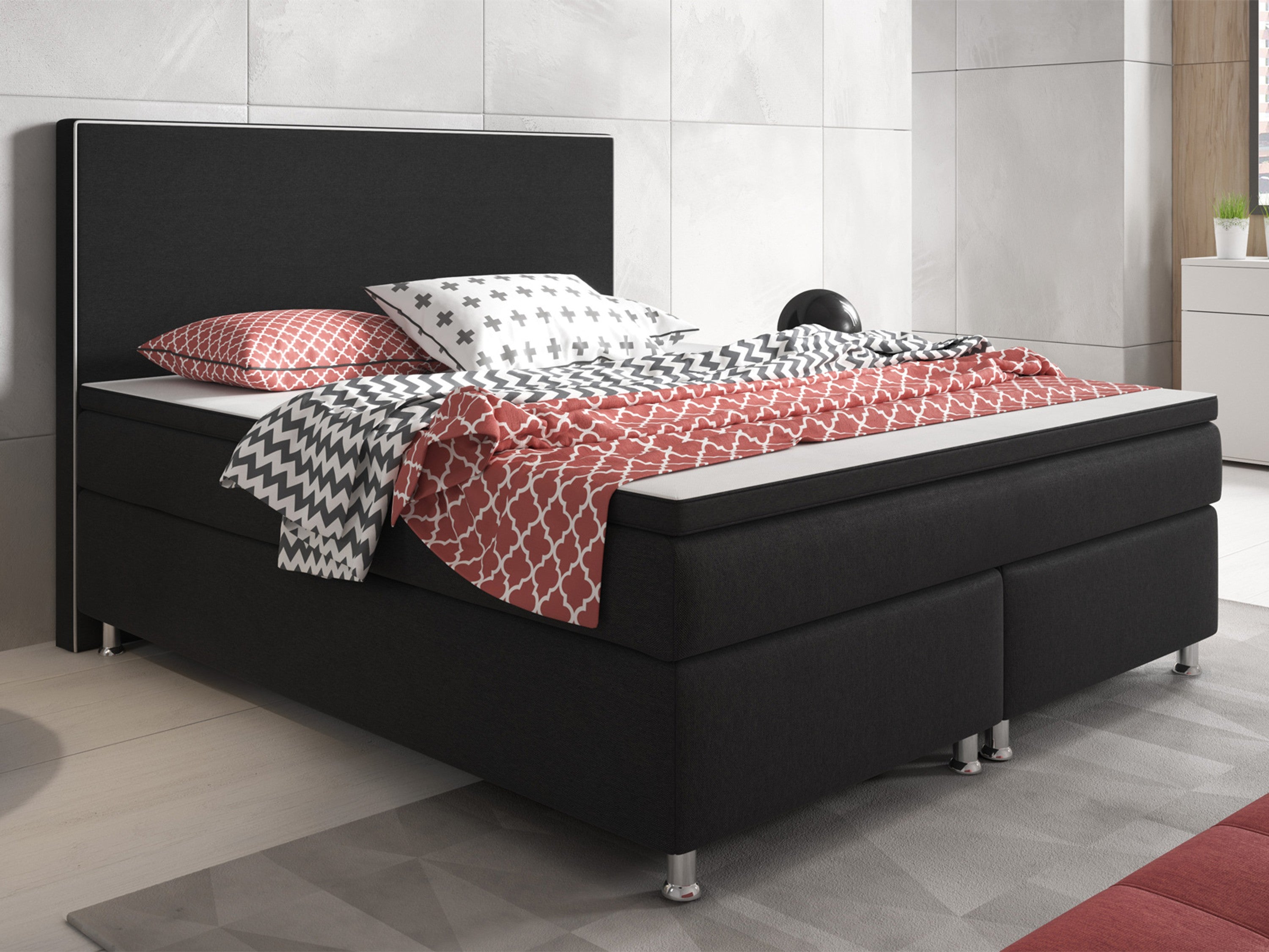 Boxspringbett King Size 140x200 cm Webstoff Schwarz - Interbed
