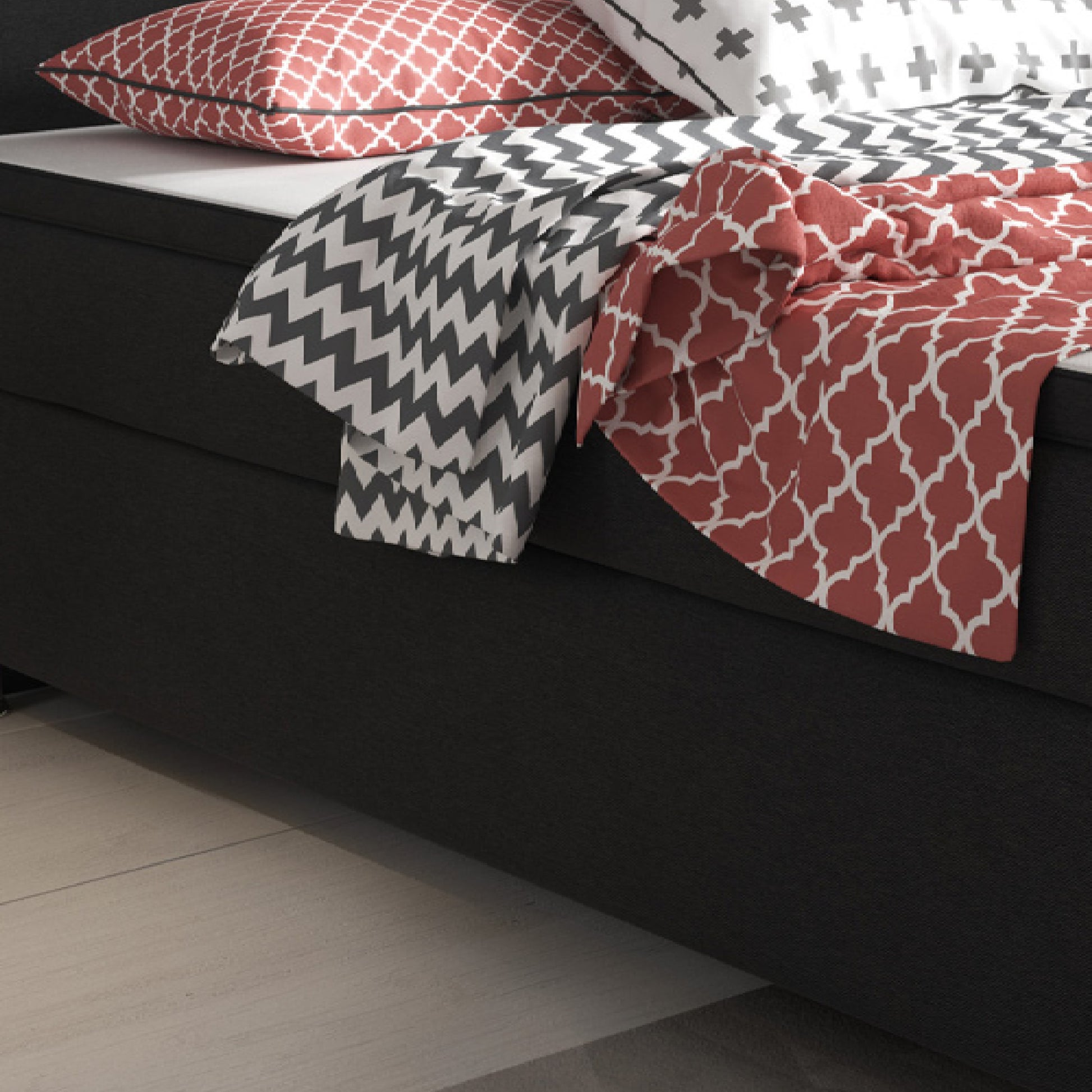 Boxspringbett King Size 140x200 cm Webstoff Schwarz - Interbed