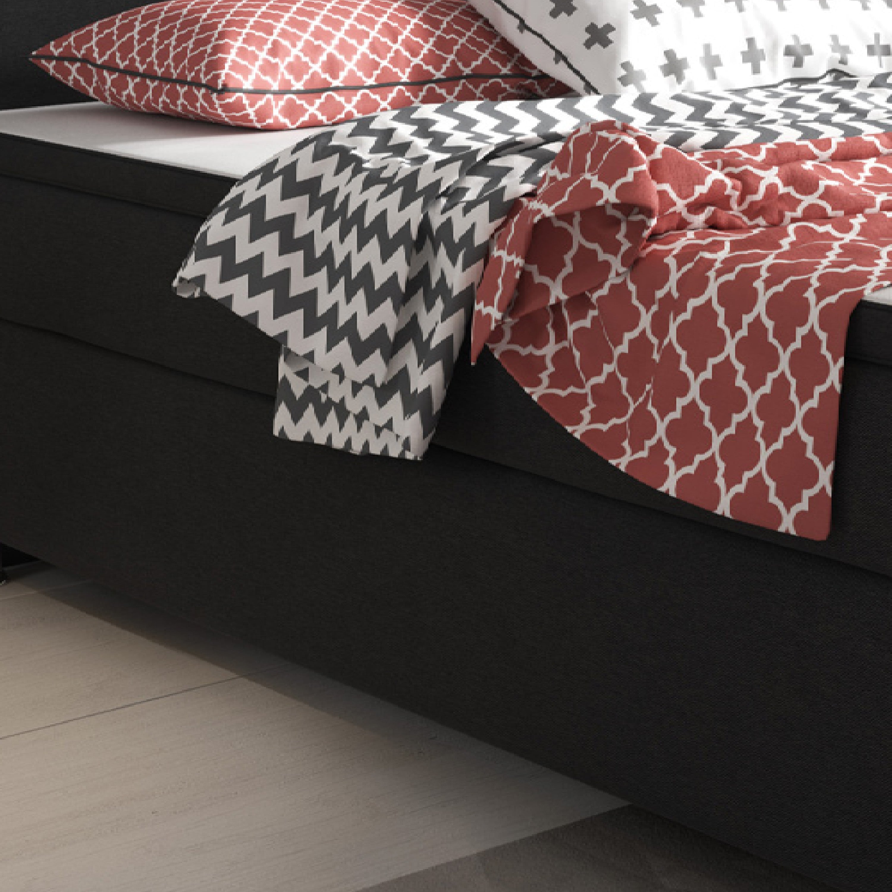 Boxspringbett King Size 140x200 cm Webstoff Schwarz - Interbed