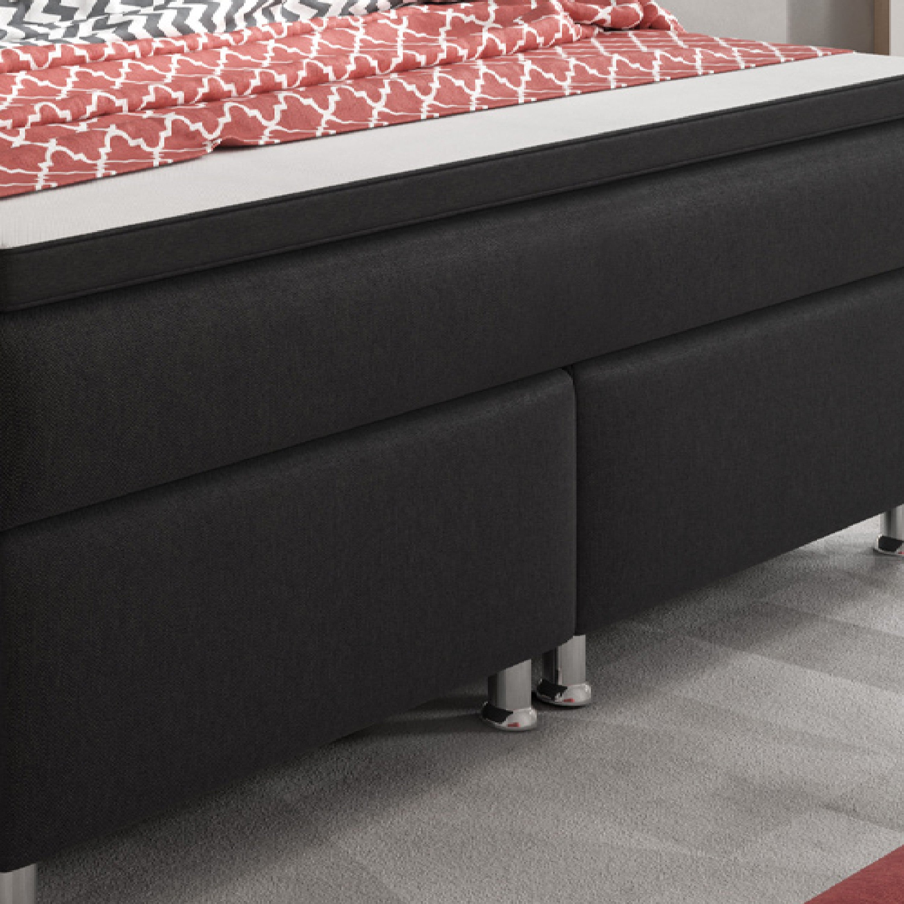 Boxspringbett King Size 180x200 cm Webstoff Schwarz - Interbed