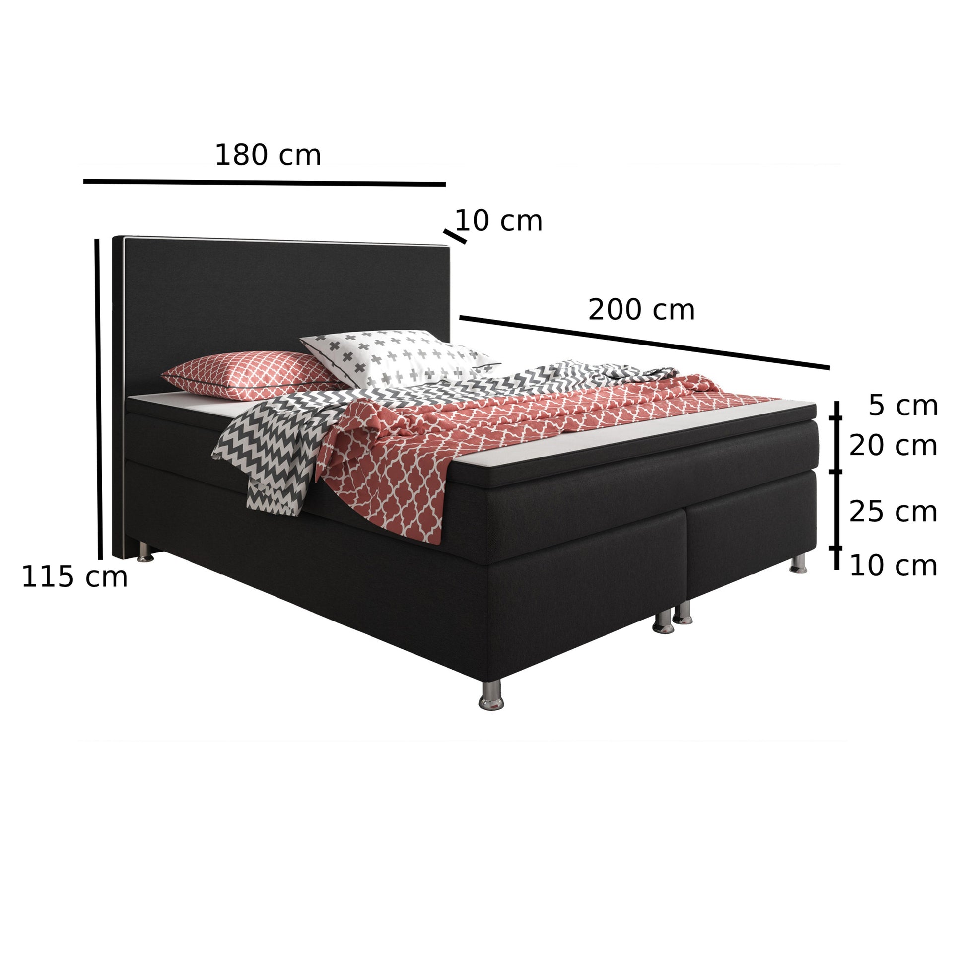 Boxspringbett King Size 180x200 cm Webstoff Schwarz - Interbed