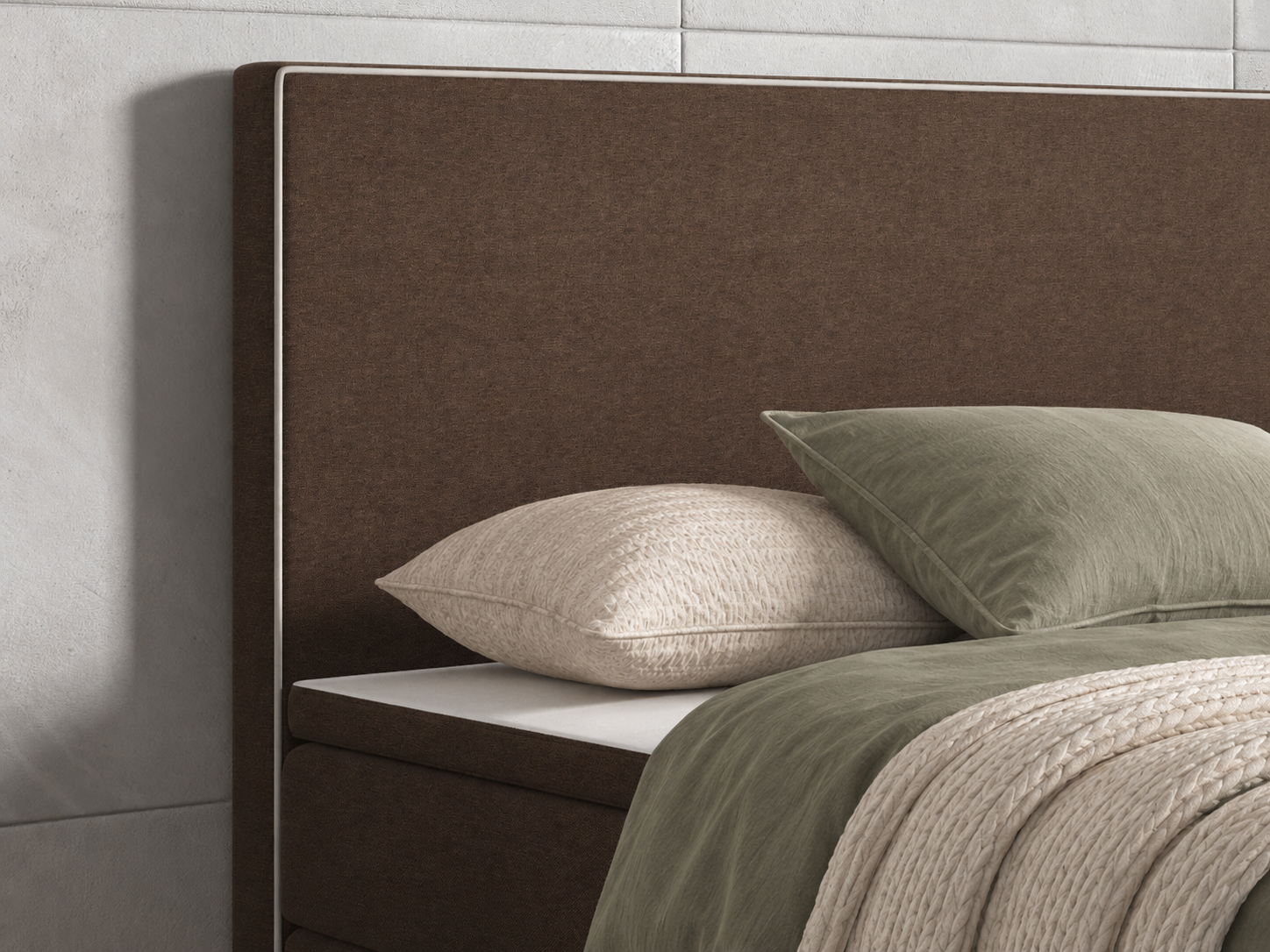 Boxspringbett King Size 180x200 cm Webstoff Braun – mit 5 cm PU-Topper