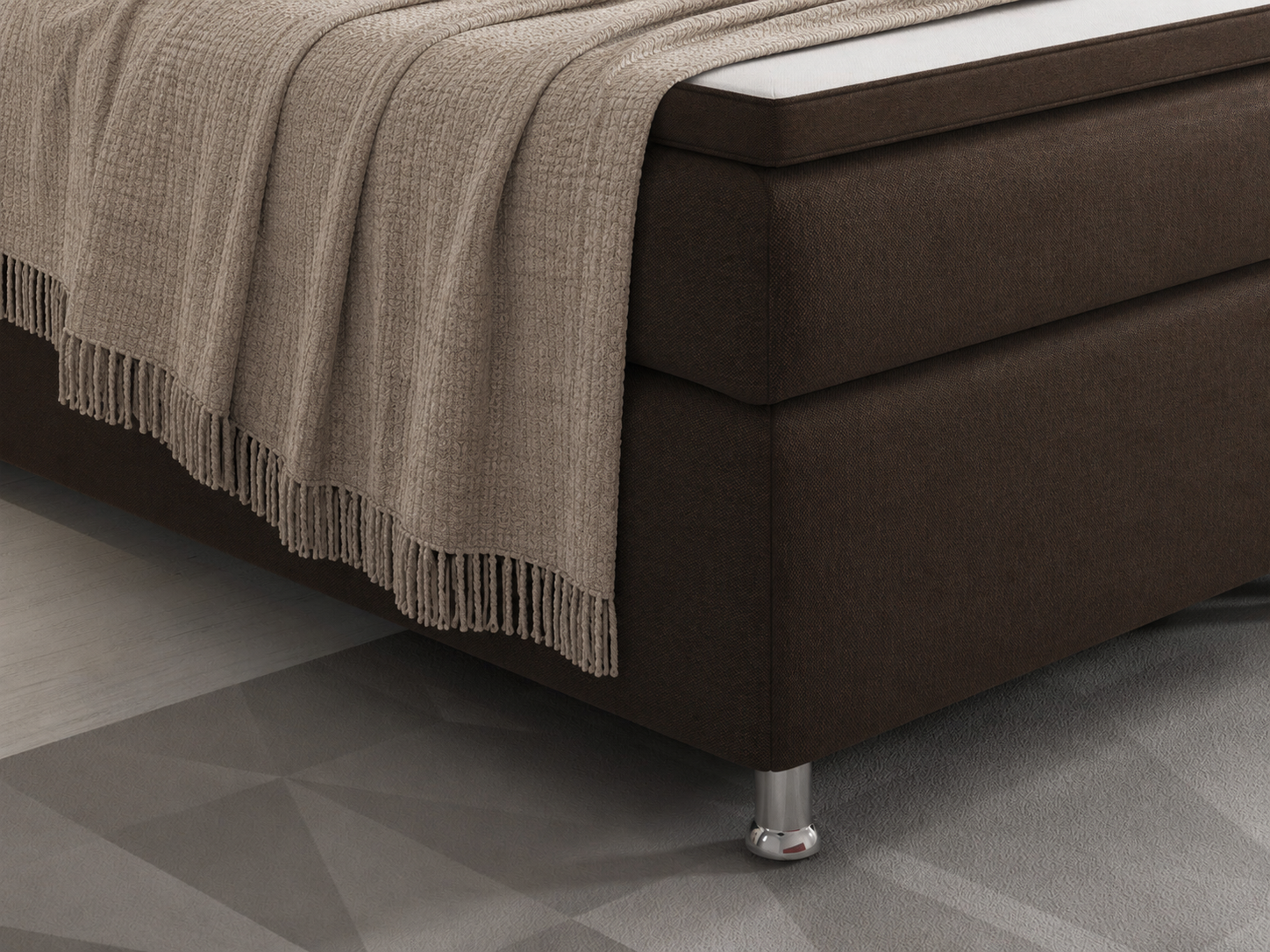 Boxspringbett King Size 180x200 cm Webstoff Braun – mit 5 cm PU-Topper