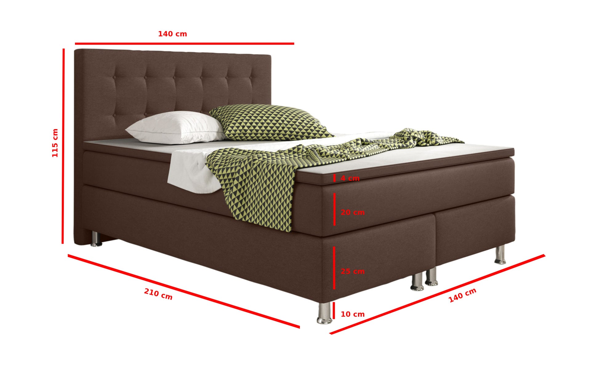 Boxspringbett KN004 140x200 – Webstoff Braun mit PU-Topper - Interbed