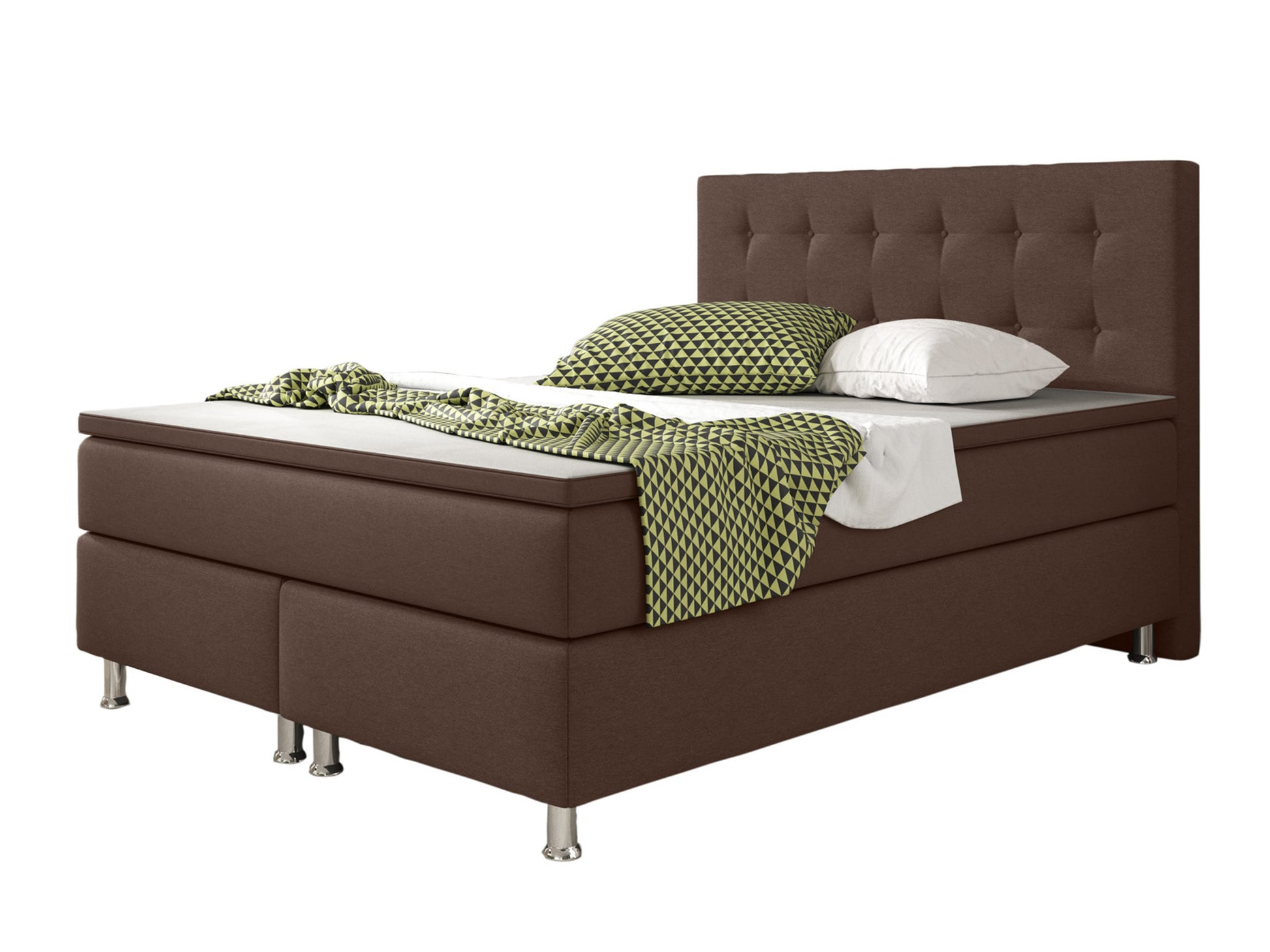 Boxspringbett KN004 140x200 – Webstoff Braun mit PU-Topper - Interbed