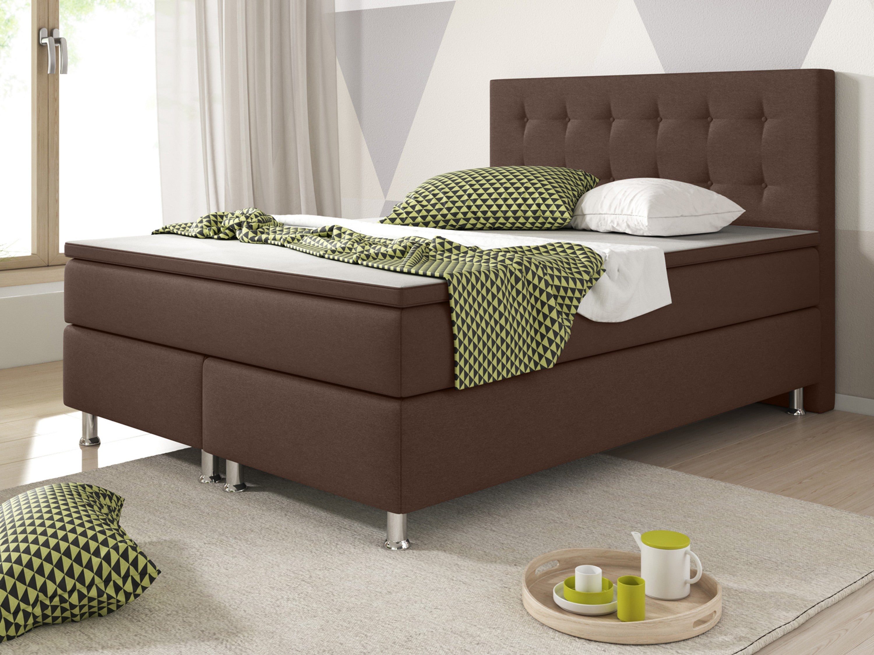 Boxspringbett Köln 140x200 Webstoff Braun - Interbed