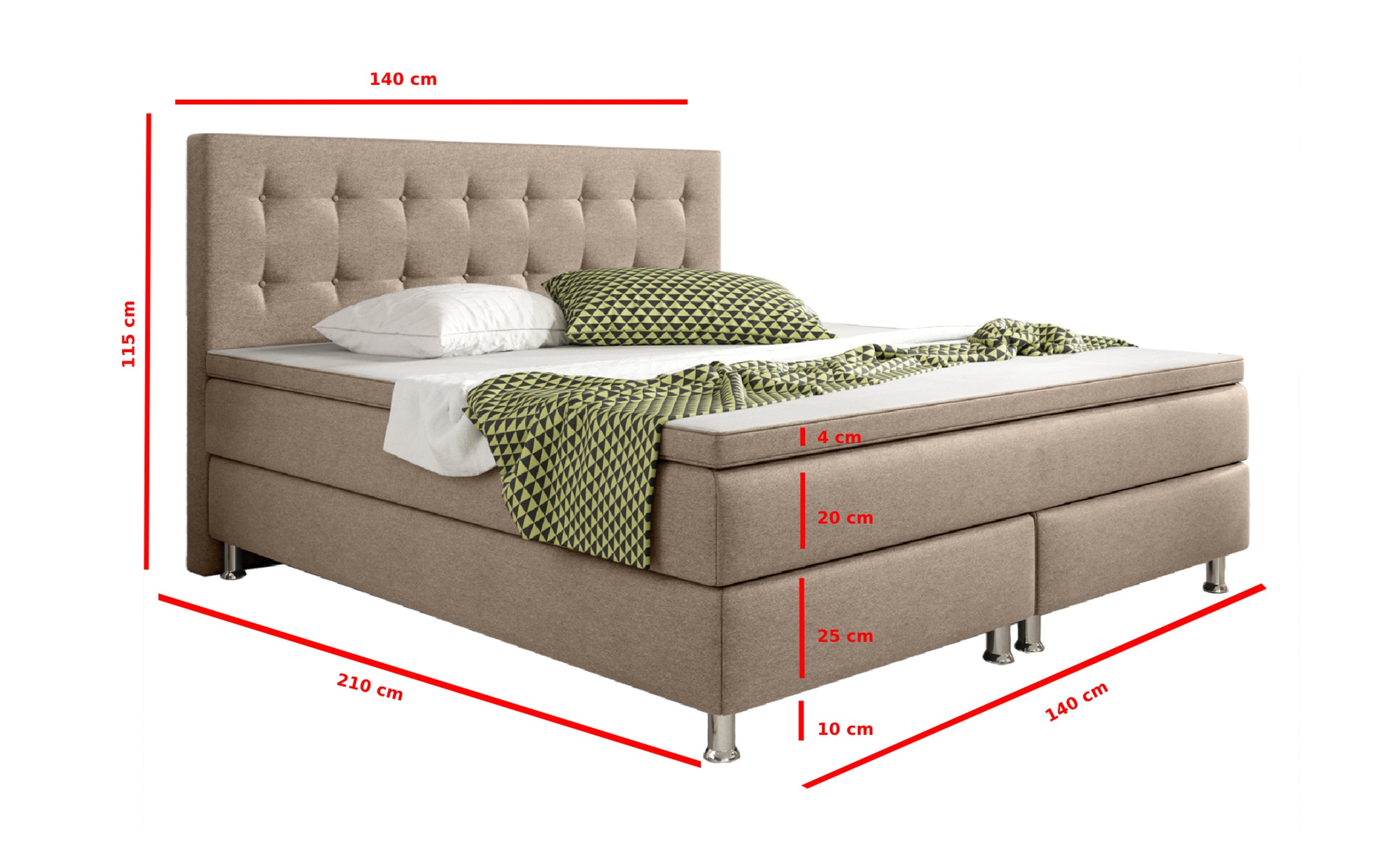 Boxspringbett Köln 140x200 cm Muddy – Webstoff, Federkern & PU-Topper - Interbed