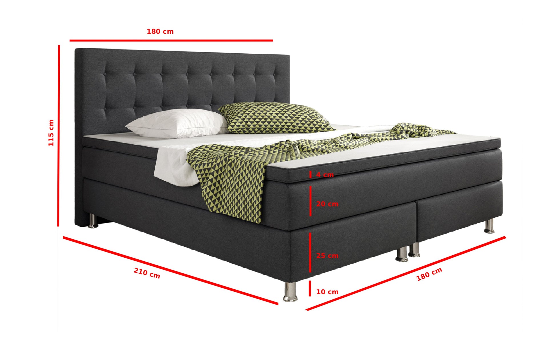 Boxspringbett Köln 180x200 cm Anthrazit – Webstoff & PU-Topper - Interbed