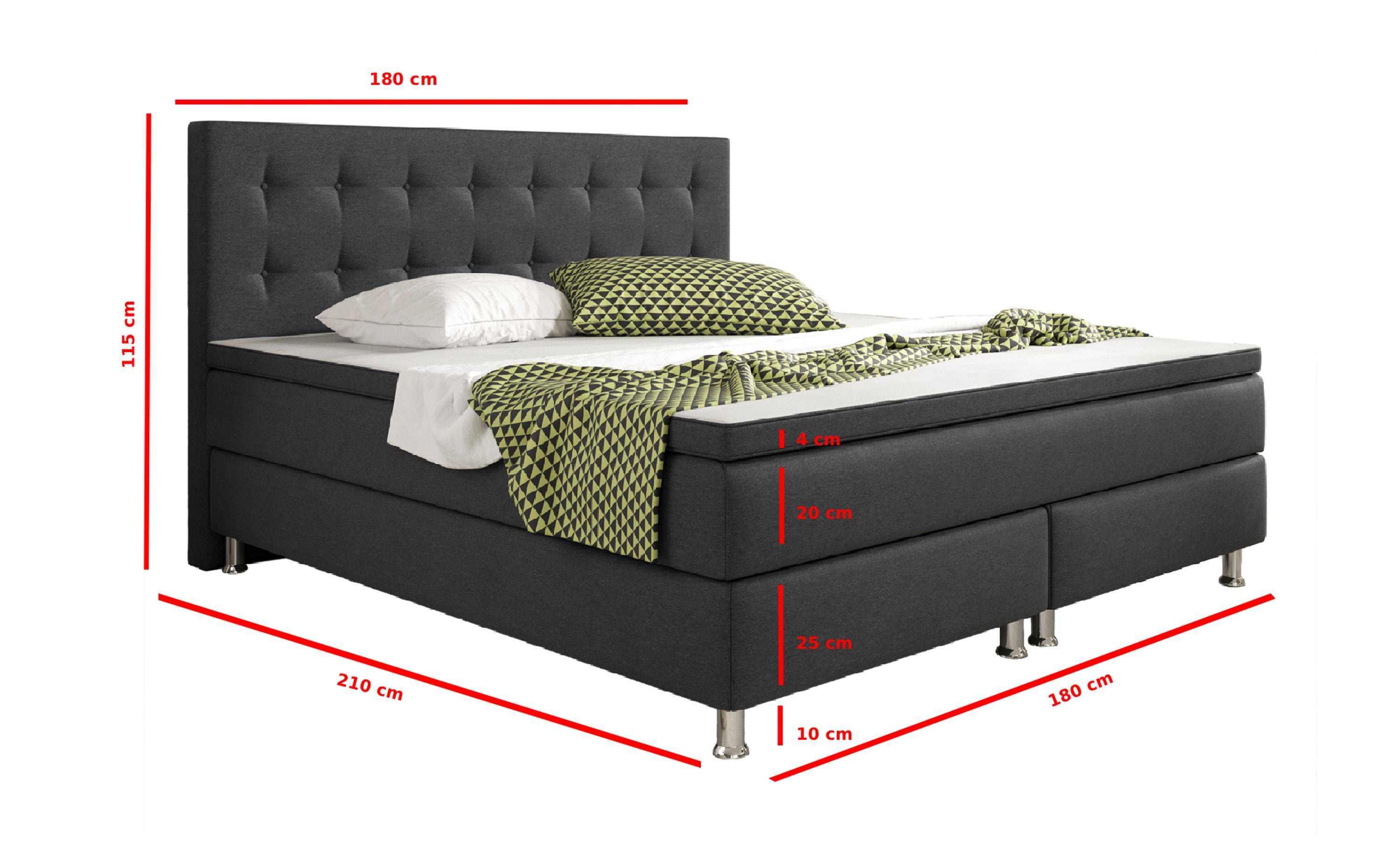 Boxspringbett Köln 180x200 cm Anthrazit – Webstoff & PU-Topper - Interbed