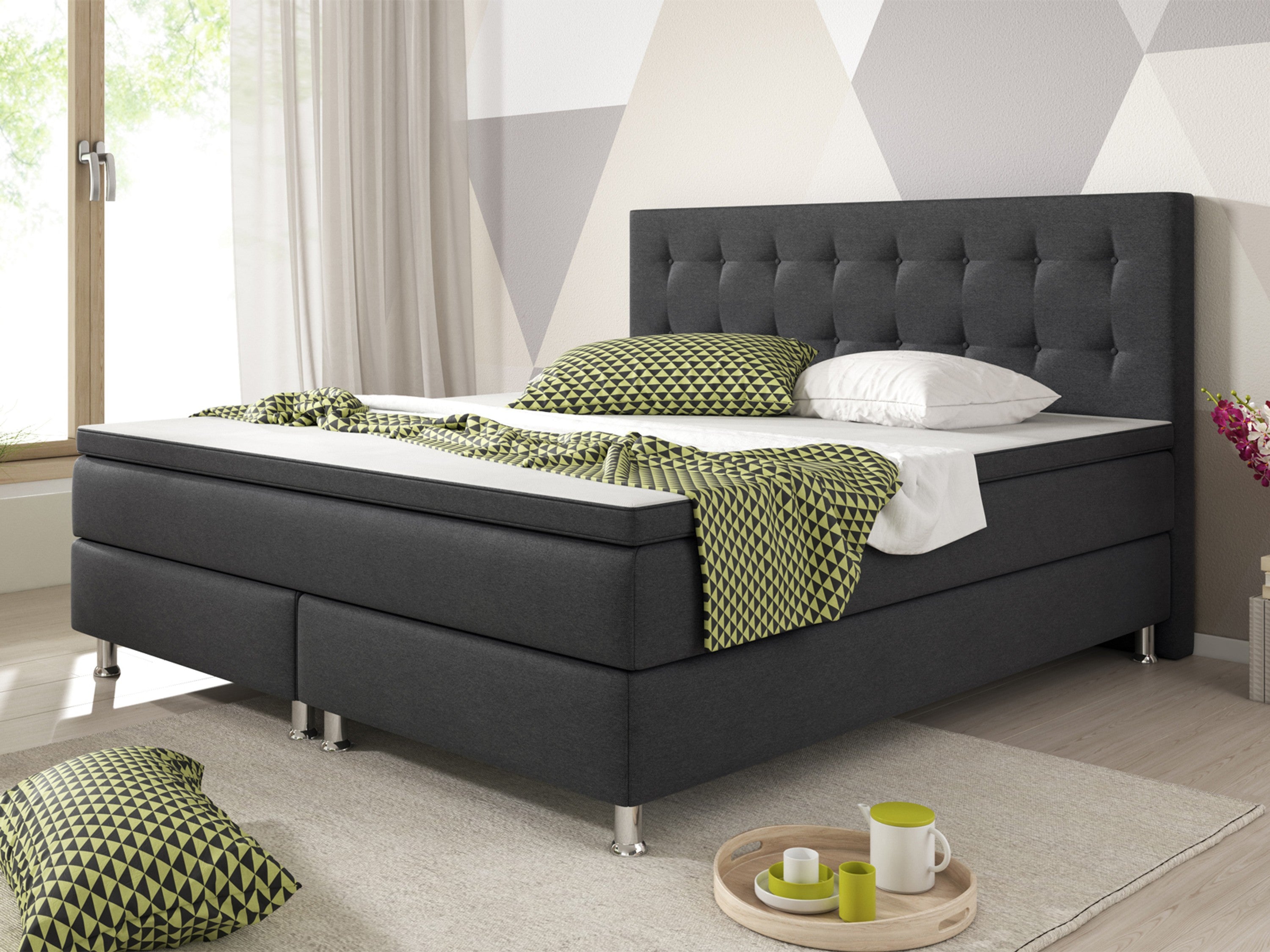 Boxspringbett Köln 160x200 Anthrazit – Webstoff & PU-Topper - Interbed