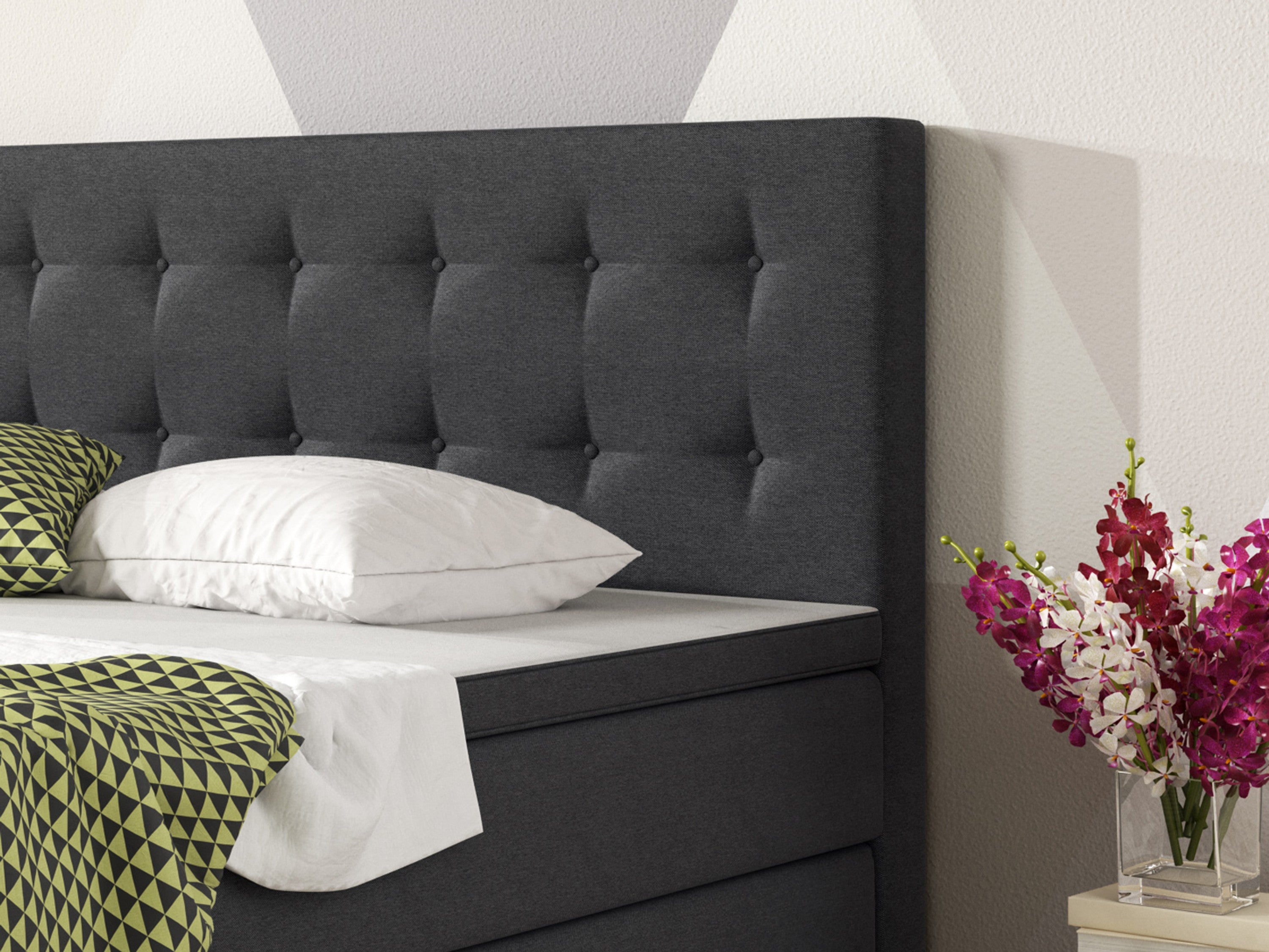 Boxspringbett Köln 160x200 Anthrazit – Webstoff & PU-Topper - Interbed