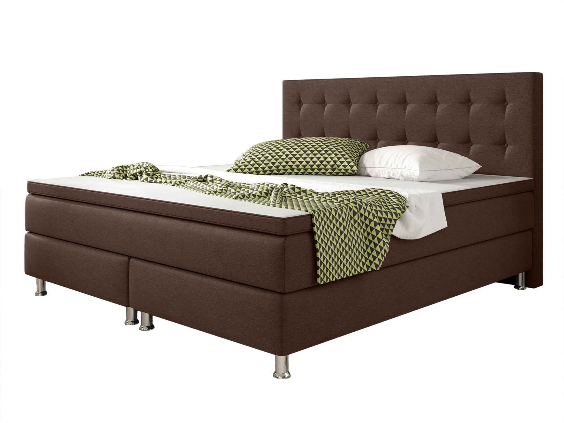 Boxspringbett KN0011 180x200 cm Braun – Webstoff, Bonell‑Federkern & Topper - Interbed