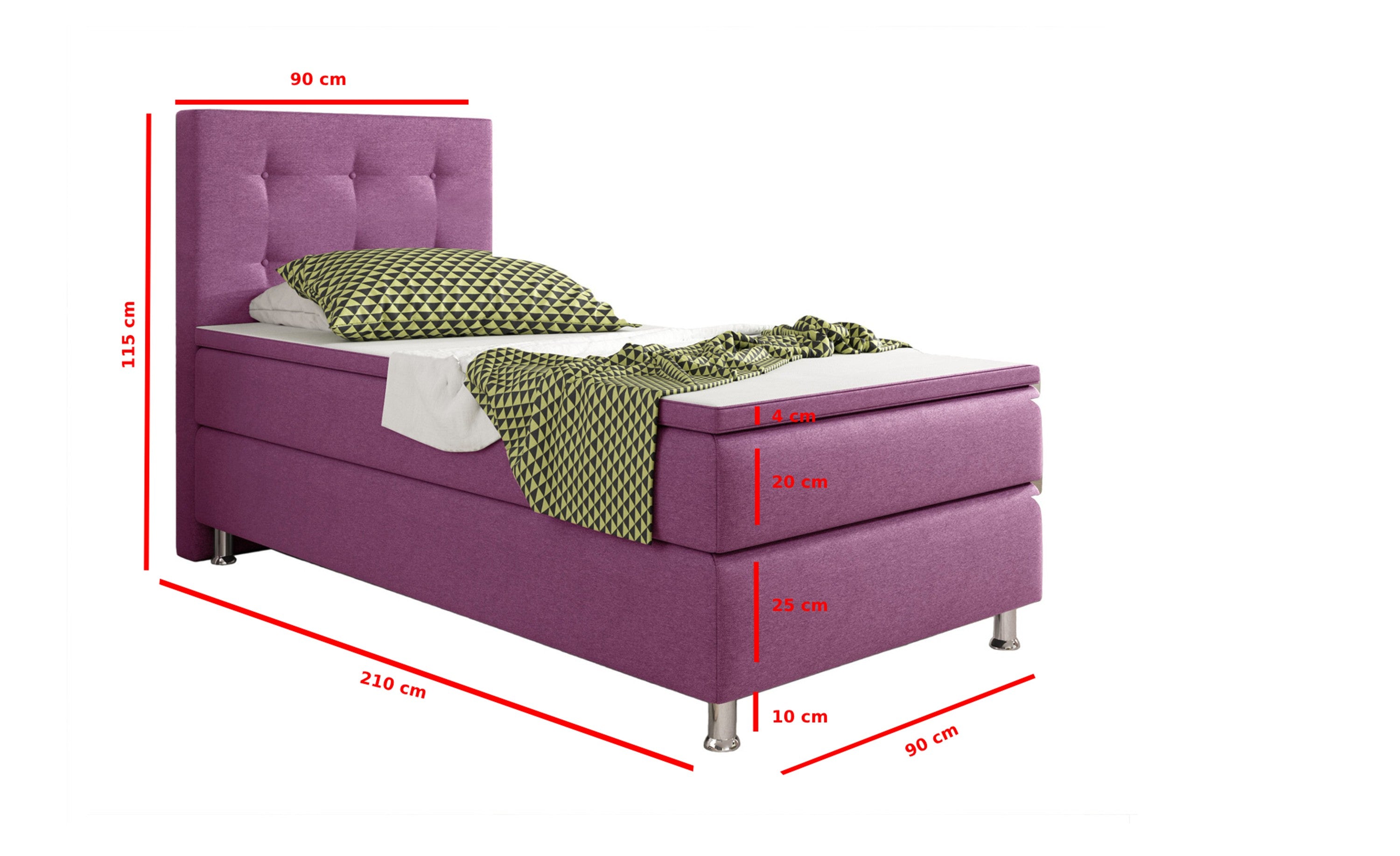 Boxspringbett KN008 90x200 cm – Webstoff Rosa/Pink mit PU-Topper - Interbed