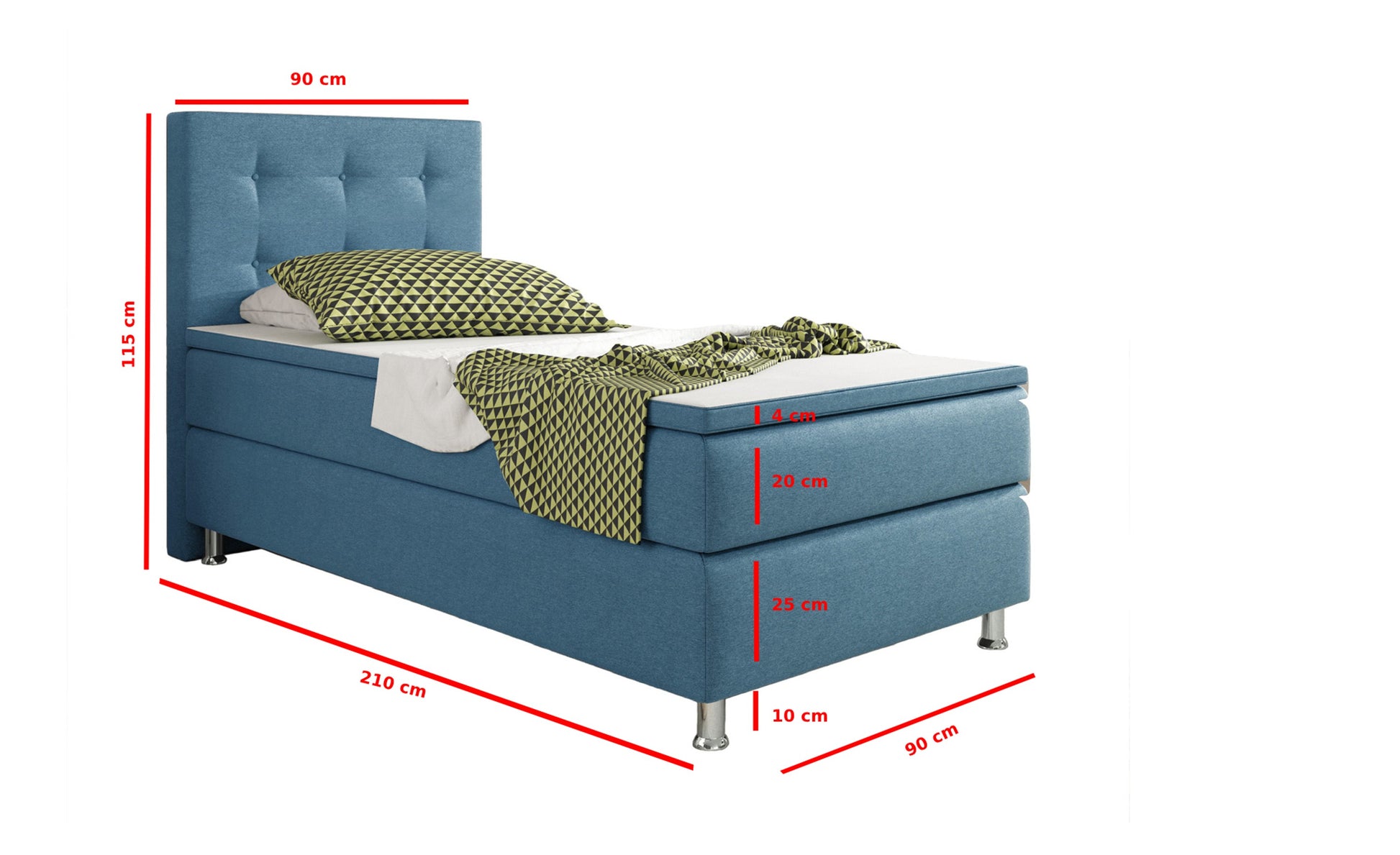 Boxspringbett KN005 90x200 – Webstoff Blau mit 7‑Zonen-Federkern & Topper - Interbed