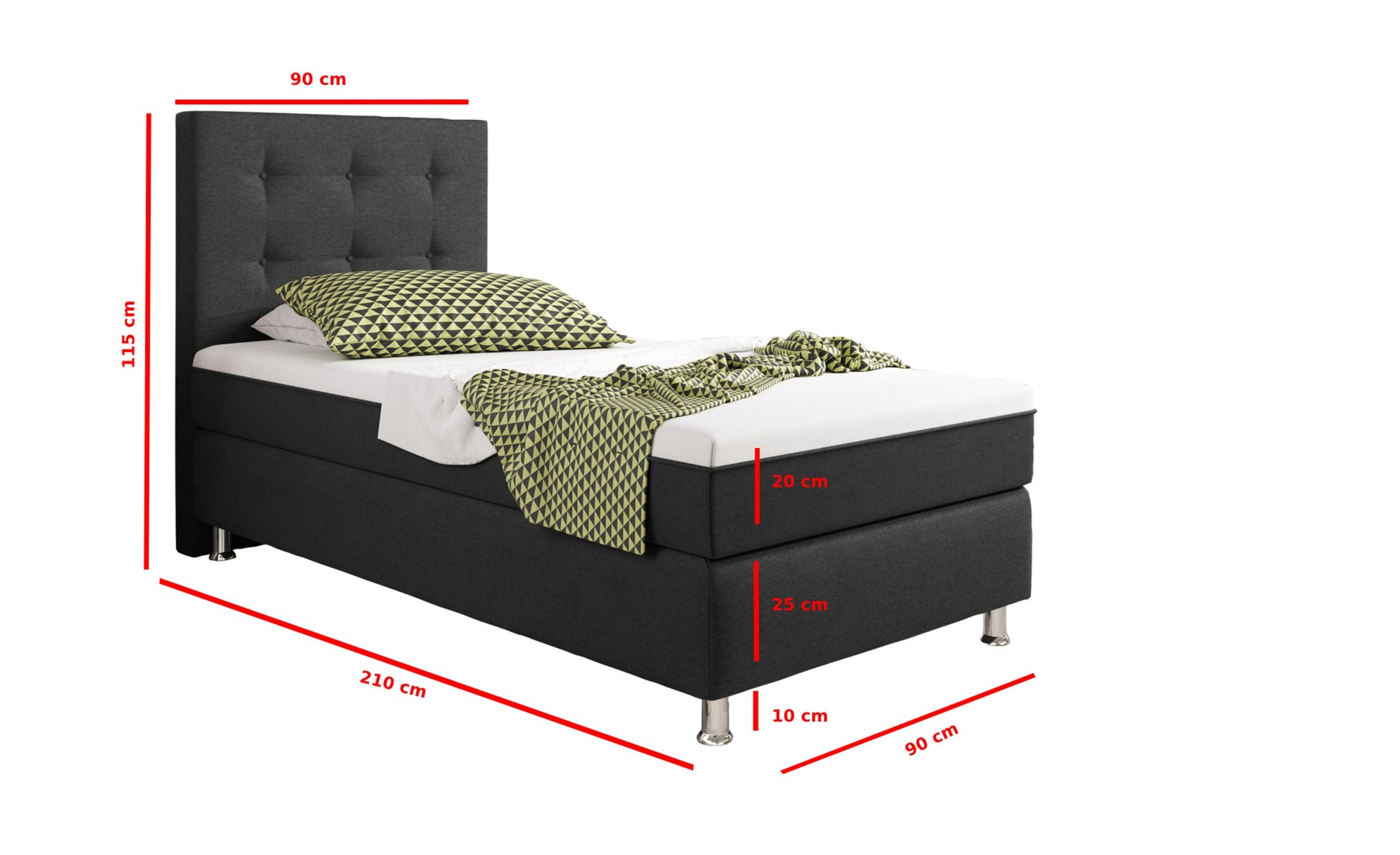 Boxspringbett KN0020 90x200 cm Webstoff Anthrazit mit Topper-Optik - Interbed