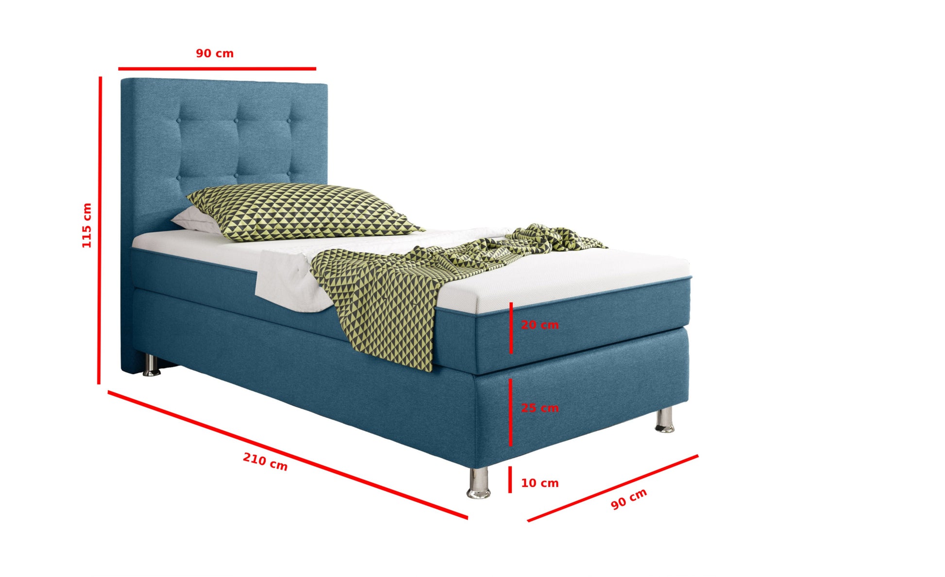 Boxspringbett Köln Plus 90x200 cm Webstoff Blau mit Topper-Optik - Interbed