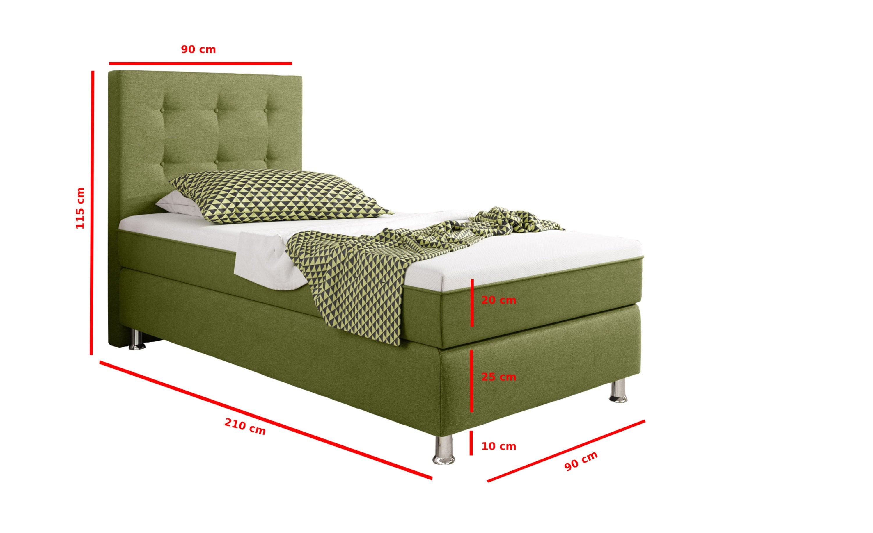 Boxspringbett Köln Plus 90x200 cm Webstoff Grün mit Topper-Optik - Interbed
