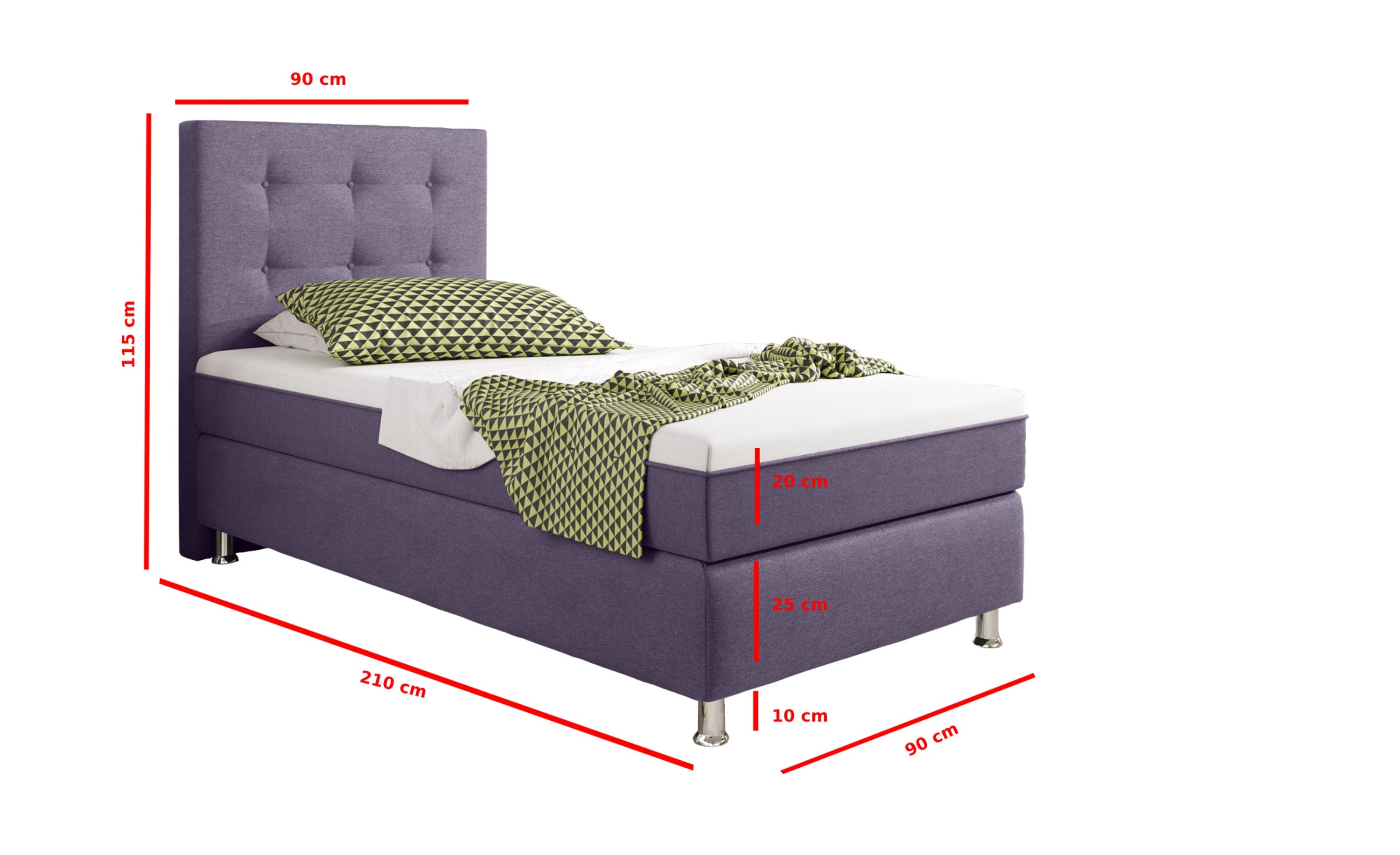 Boxspringbett KN0021 90x200 cm Webstoff Lila mit Topper-Optik - Interbed