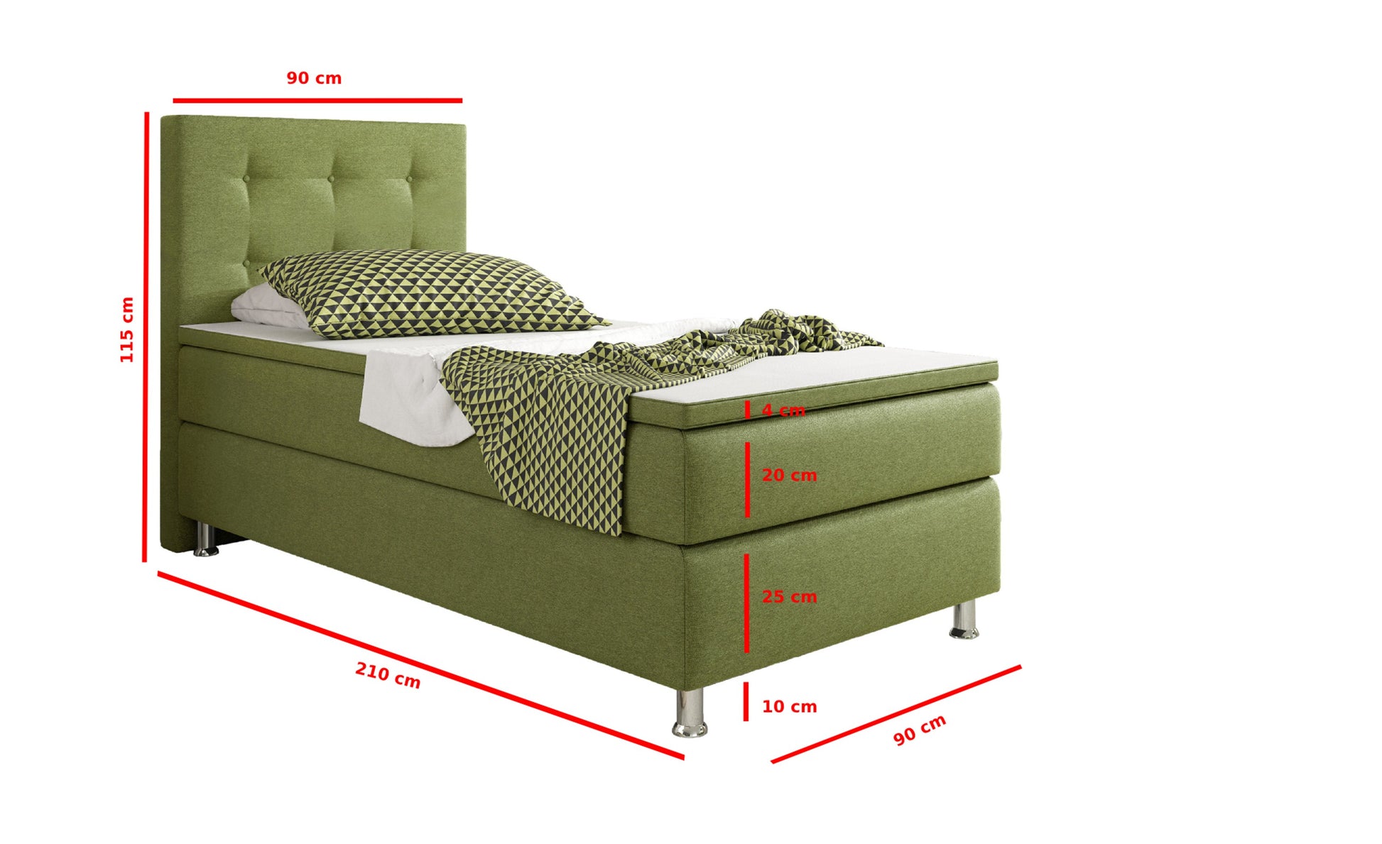 Boxspringbett KN009 90x200 Grün – Webstoff, Bonell-Federkern & PU-Topper - Interbed
